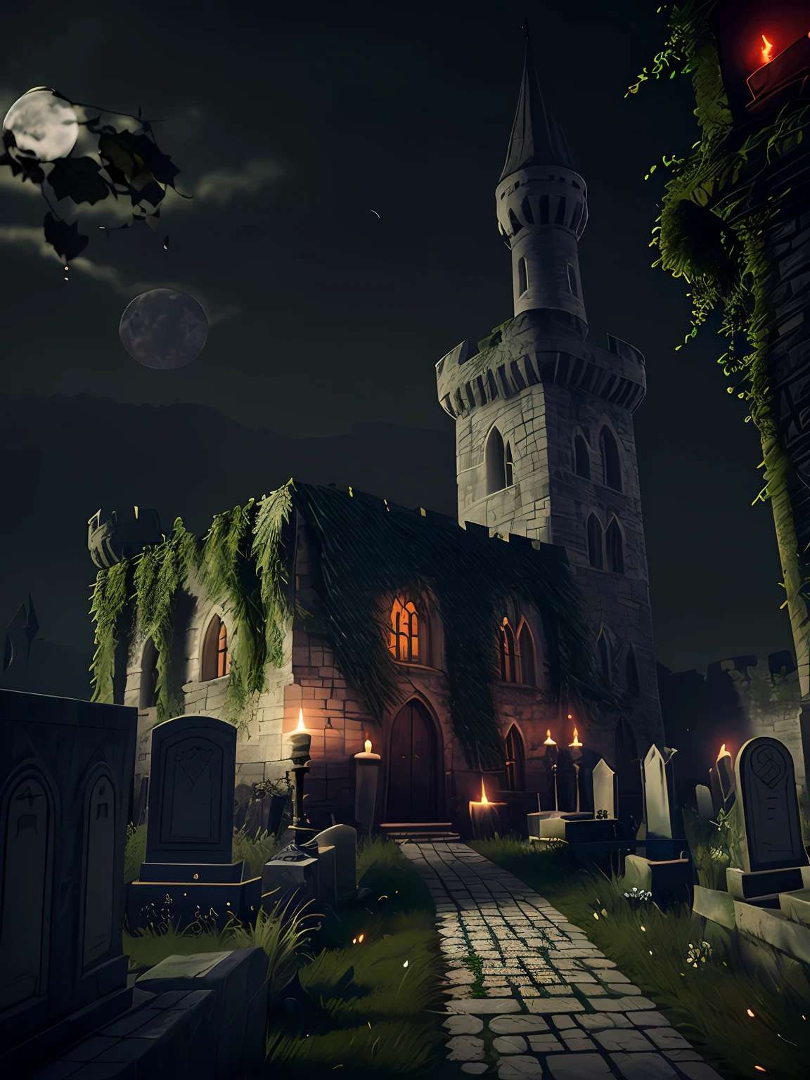 photorealistic, best quality, masterpiece, rainy graveyard, spirit dark theme