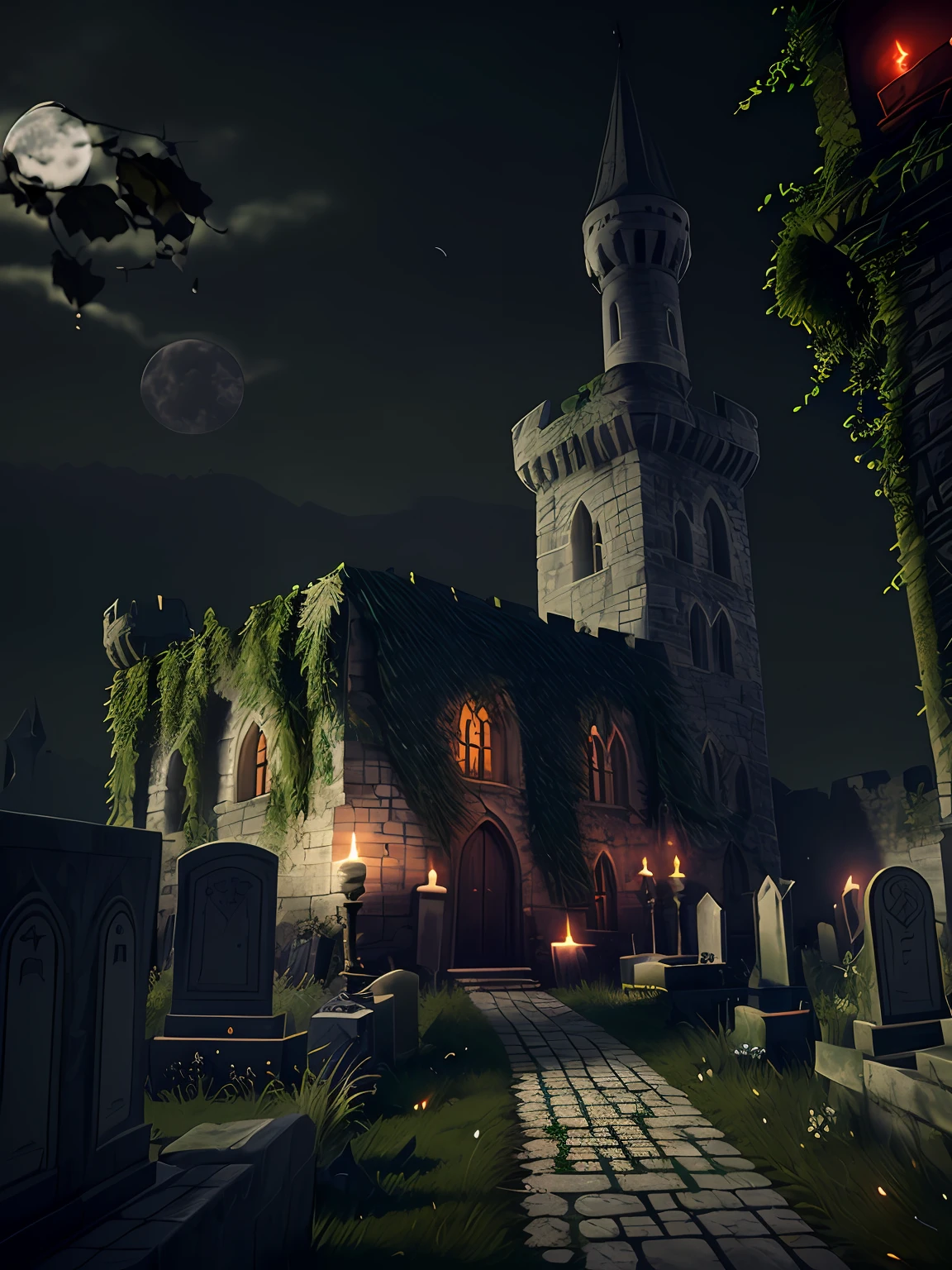 photorealistic, best quality, masterpiece, rainy graveyard, spirit dark theme