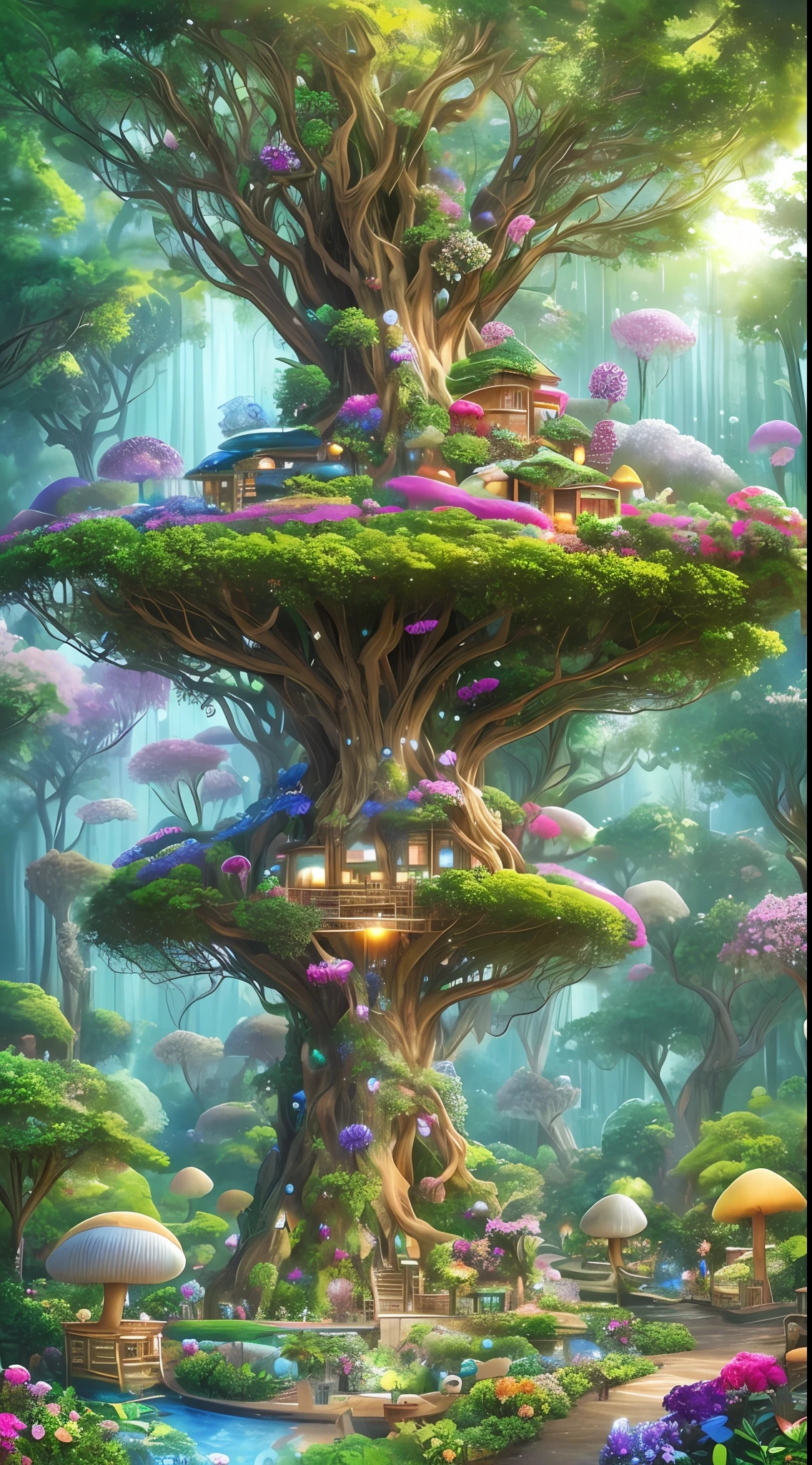 （When arriving on the planet Pandora，Surrounded by many people "Tree of hope" The seeds resemble glowing jellyfish；Towering trees，Can be used as a house to live in、lush rainforest，Extremely colorful，with dynamism、Flowers and plants that glow at night、mushroom...... When this "Garden of Fantasy"