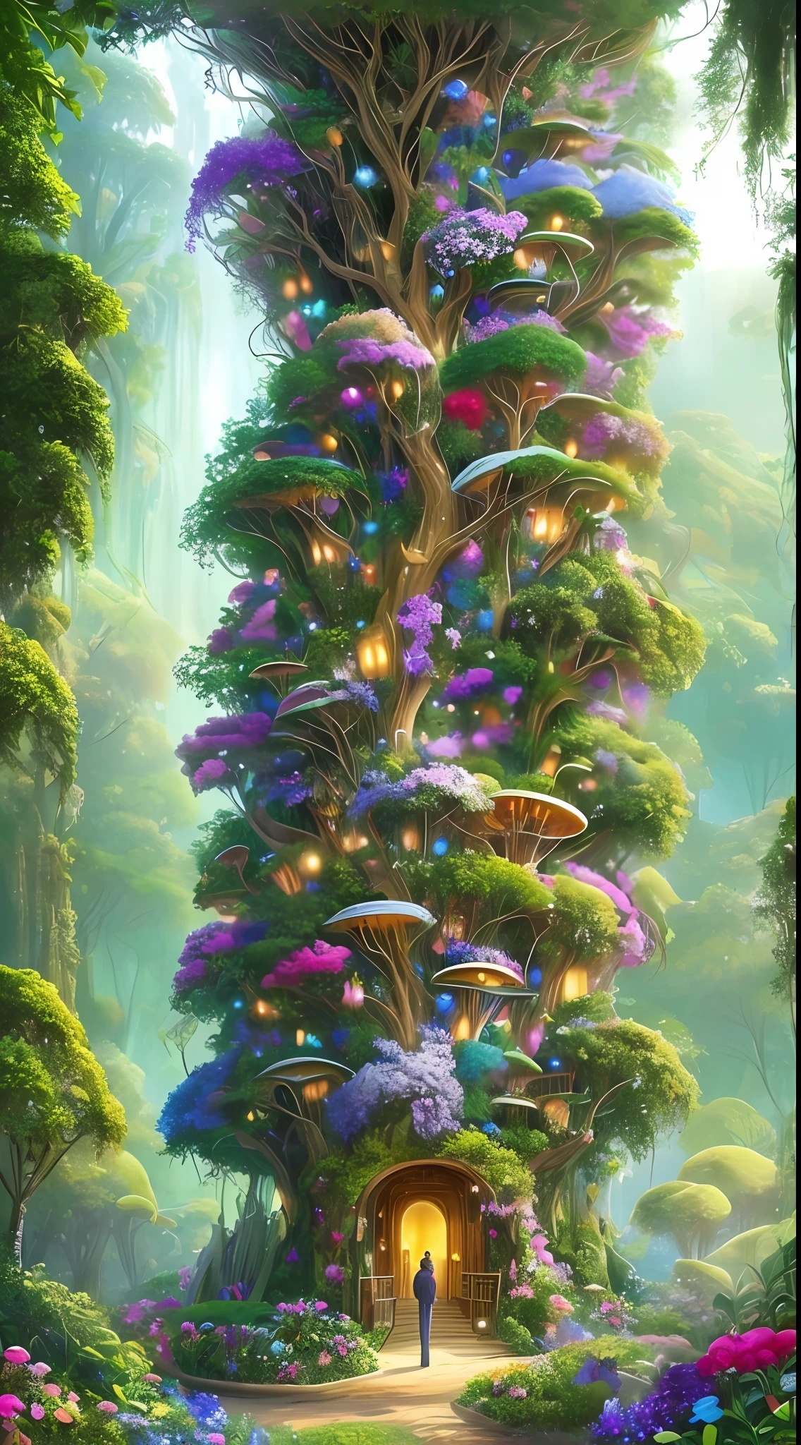 （When arriving on the planet Pandora，Surrounded by many people "Tree of hope" The seeds resemble glowing jellyfish；Towering trees，Can be used as a house to live in、lush rainforest，Extremely colorful，with dynamism、Flowers and plants that glow at night、mushroom...... When this "Garden of Fantasy"