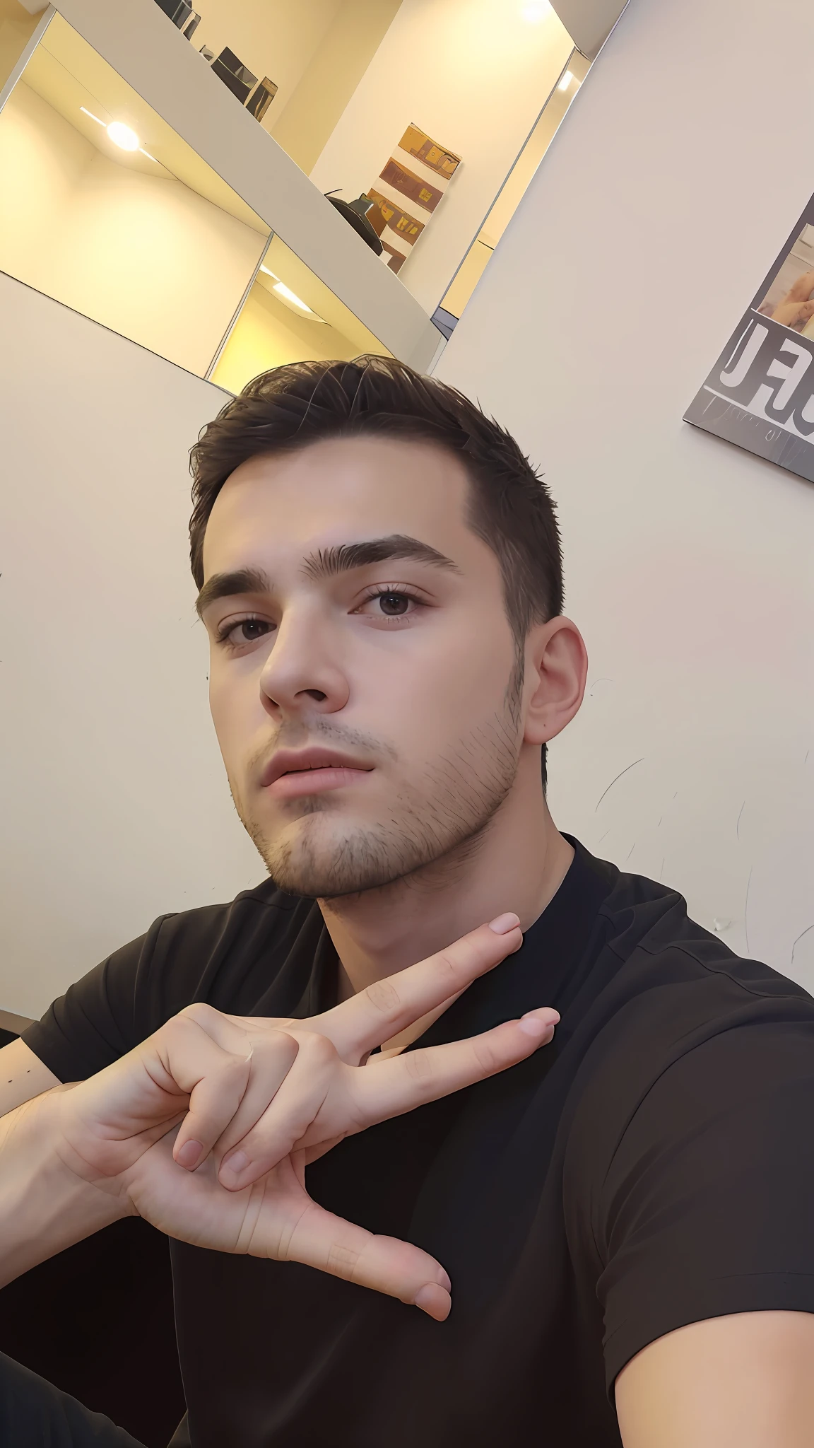 There is a man sitting at a table making a sign with his hands, Streamer do Twitch / Jogador Ludwig, Parece Jerma985, Jerma 9 8 5, Jerma985, foto de perfil 1024px, Fotografia selfie 8k, Retrato de Jerma985, Vitaly Bugarov, Vitaly Bulgarov, Michal