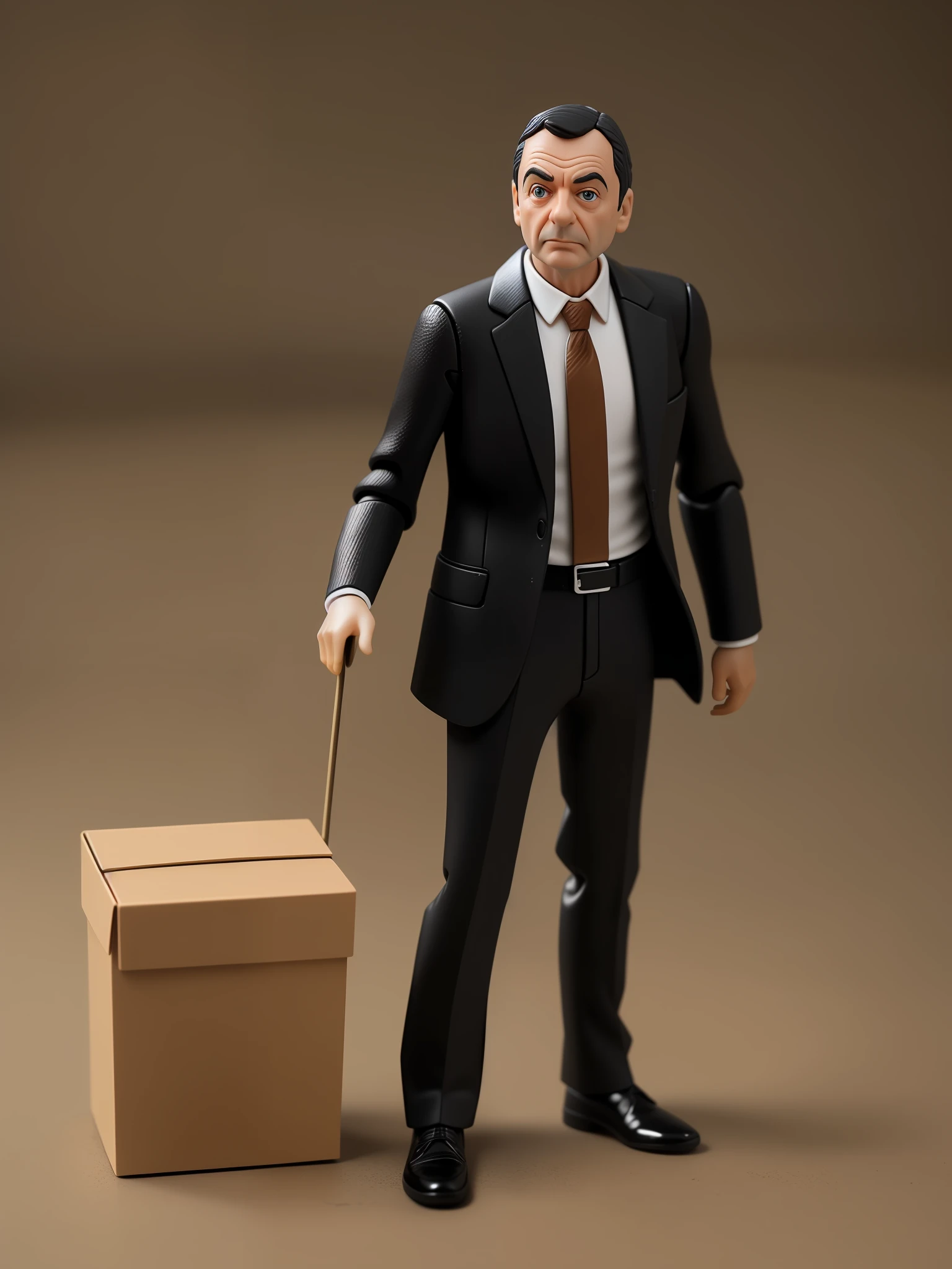 Mr.Bean Action Figure with accessories, Action Figure Box Design, Taken with Professional Camera, Hyper Realistic Photography, Depth of Field, 8K