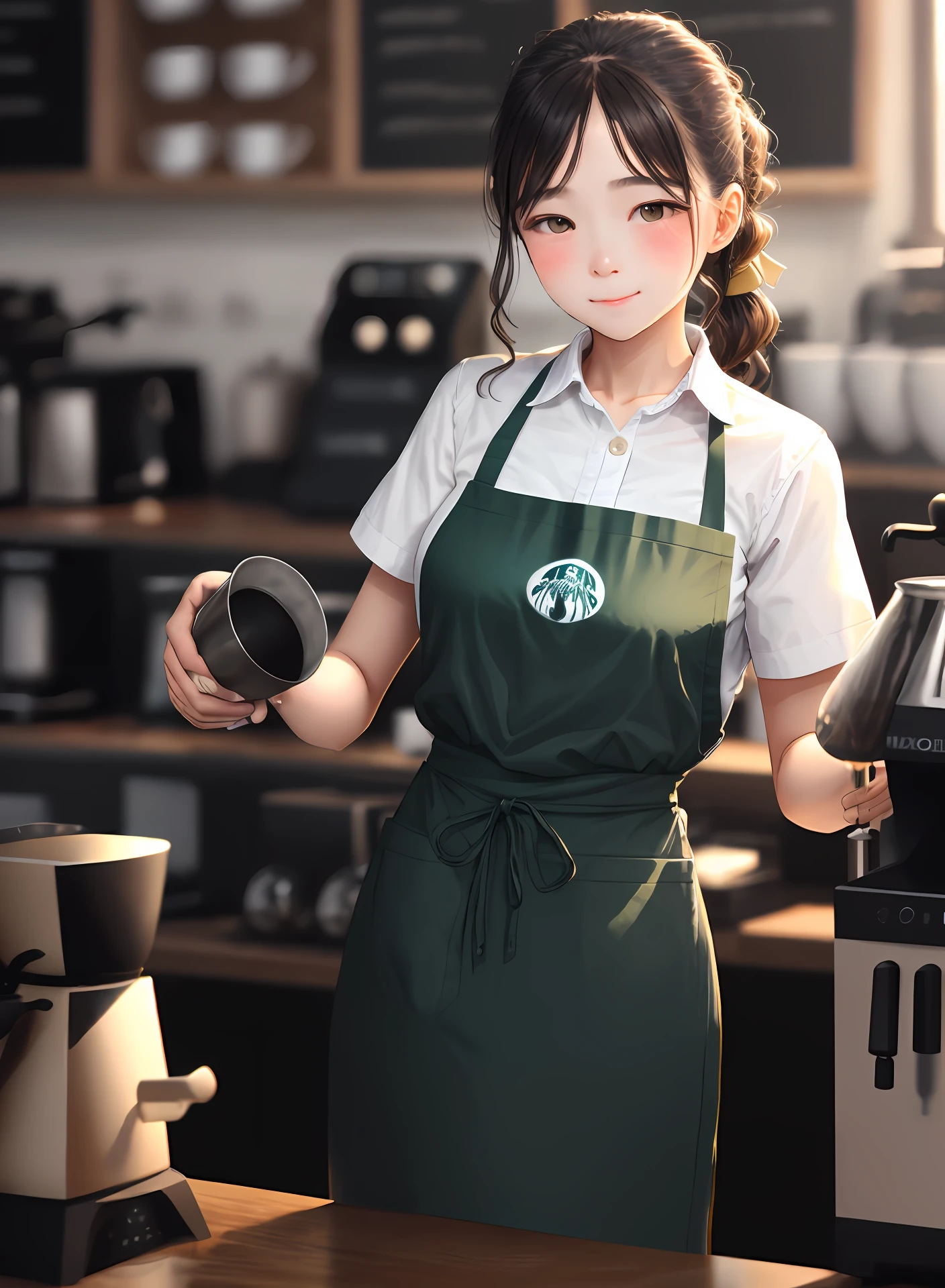A beautiful girl making coffee