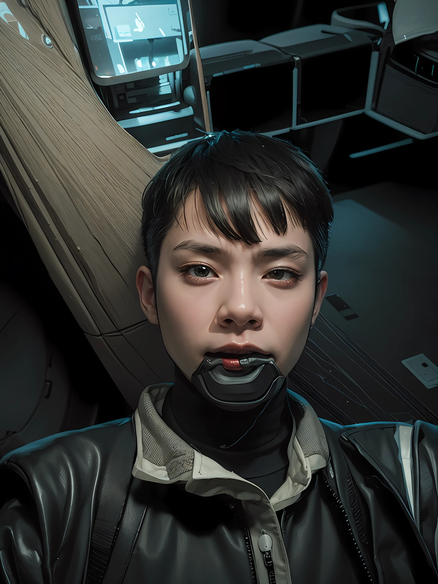 (photorealistic:1.4), (best quality:1.0), (ultra highres:1.0), 8k, RAW photo, (masterpiece:0.2), portrait, 
Cybernetic_Jawless, mask, 1boy, asian, (short hair:1.2), 
(cyberpunk street:1.2)