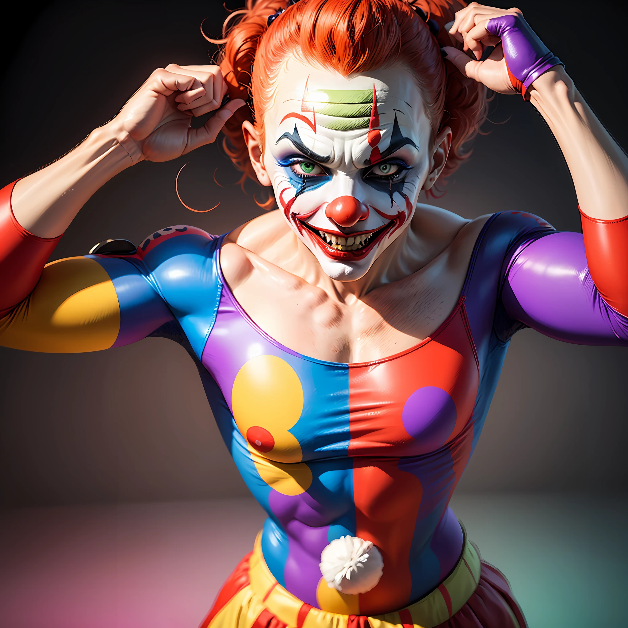 A man dressed as a clown，Funny expressions, as the joker, cutecore clowncore, wearing accurate clown makeup, Put on clown makeup, Clown makeup and explosion wig,  clown makeup, The clown looks like Solon, High quality clothing, OMG, Clown makeup, Realistic clown makeup, real clown makeup, Wearing bizarre clown makeup --auto