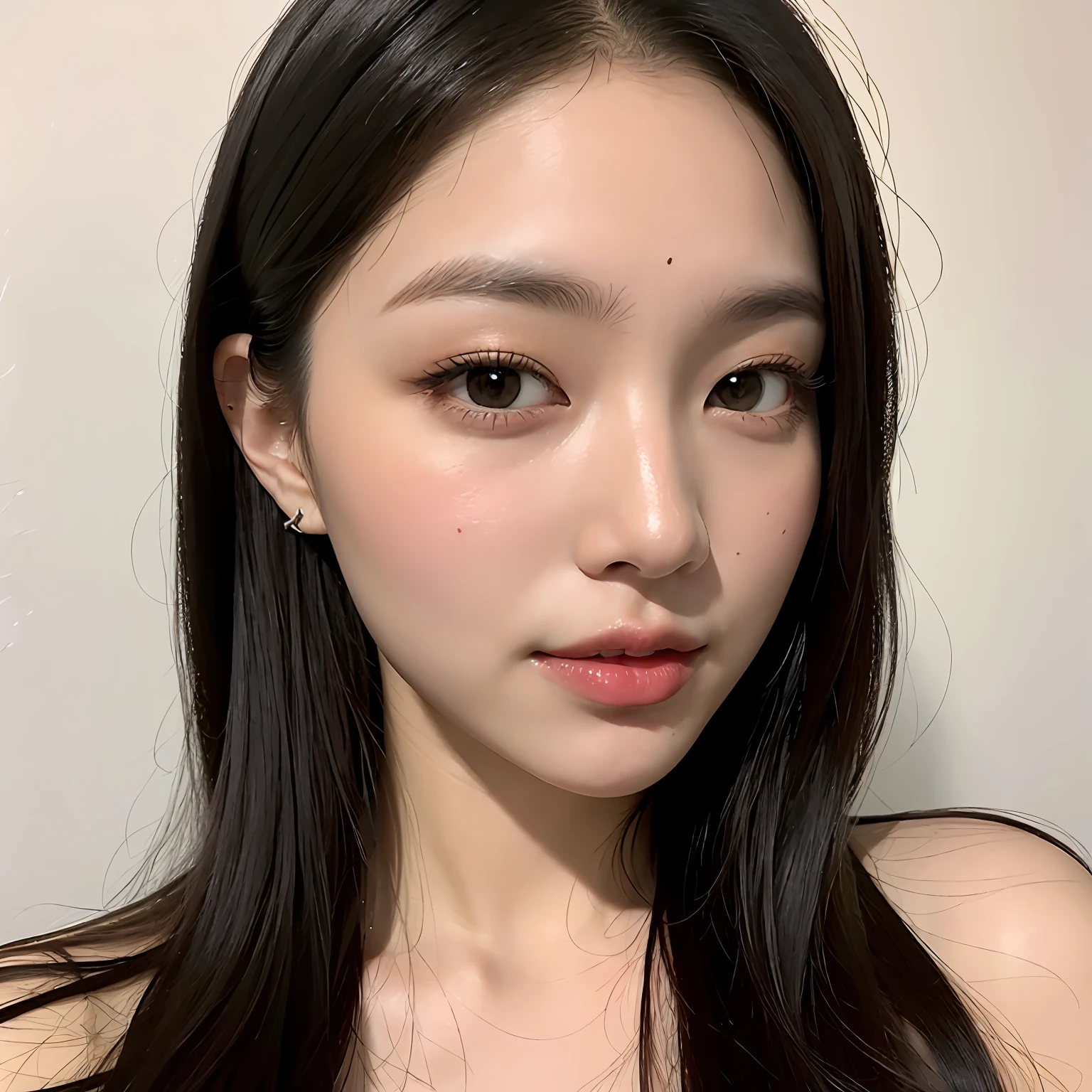A close up of a woman with long hair wearing a black top - SeaArt AI