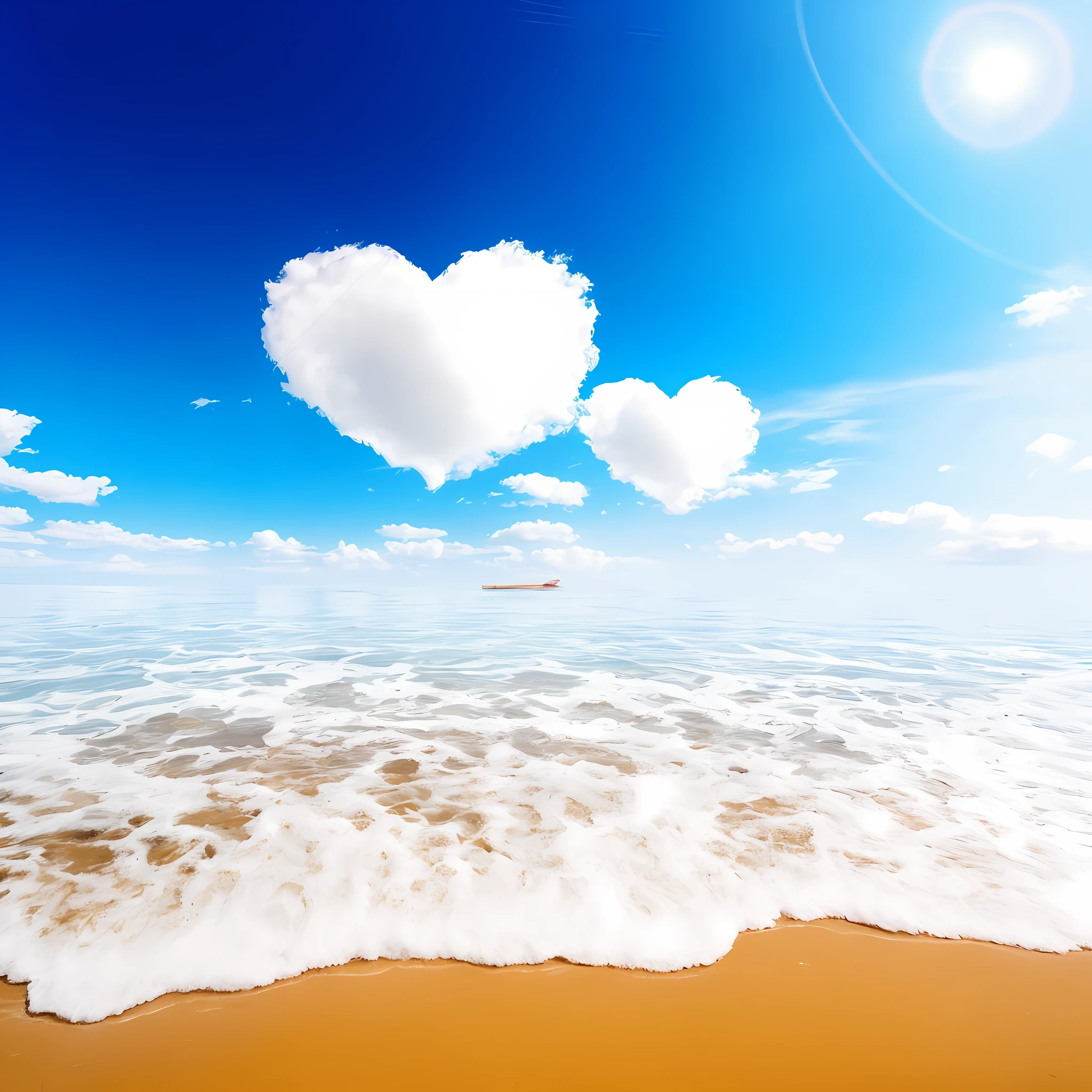 There is a heart-shaped cloud floating over the ocean, sunny day at beach, Beach background, bright sunny summer day, sky and ocean background, Wonderful, mediterranean beach background, Beautiful ocean, beautiful fine sky, coast as the background, Beautiful background, landscape of a beach, Sea backgroun, the ocean in the background, sand and sea, On a sunny beach
