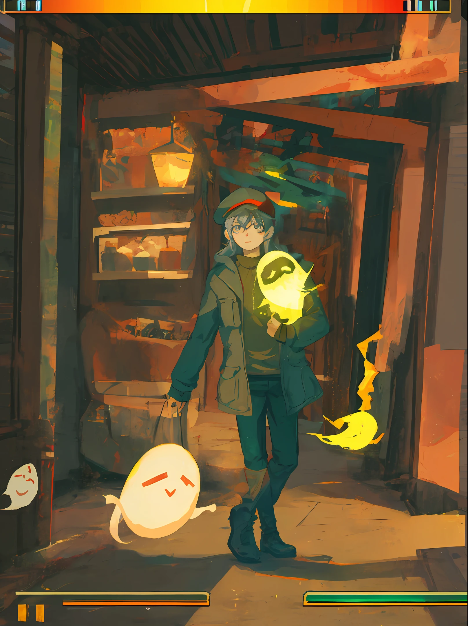 Ghost Trick: Phantom Detective, screenshot, gameplay, platformer, flat colors,