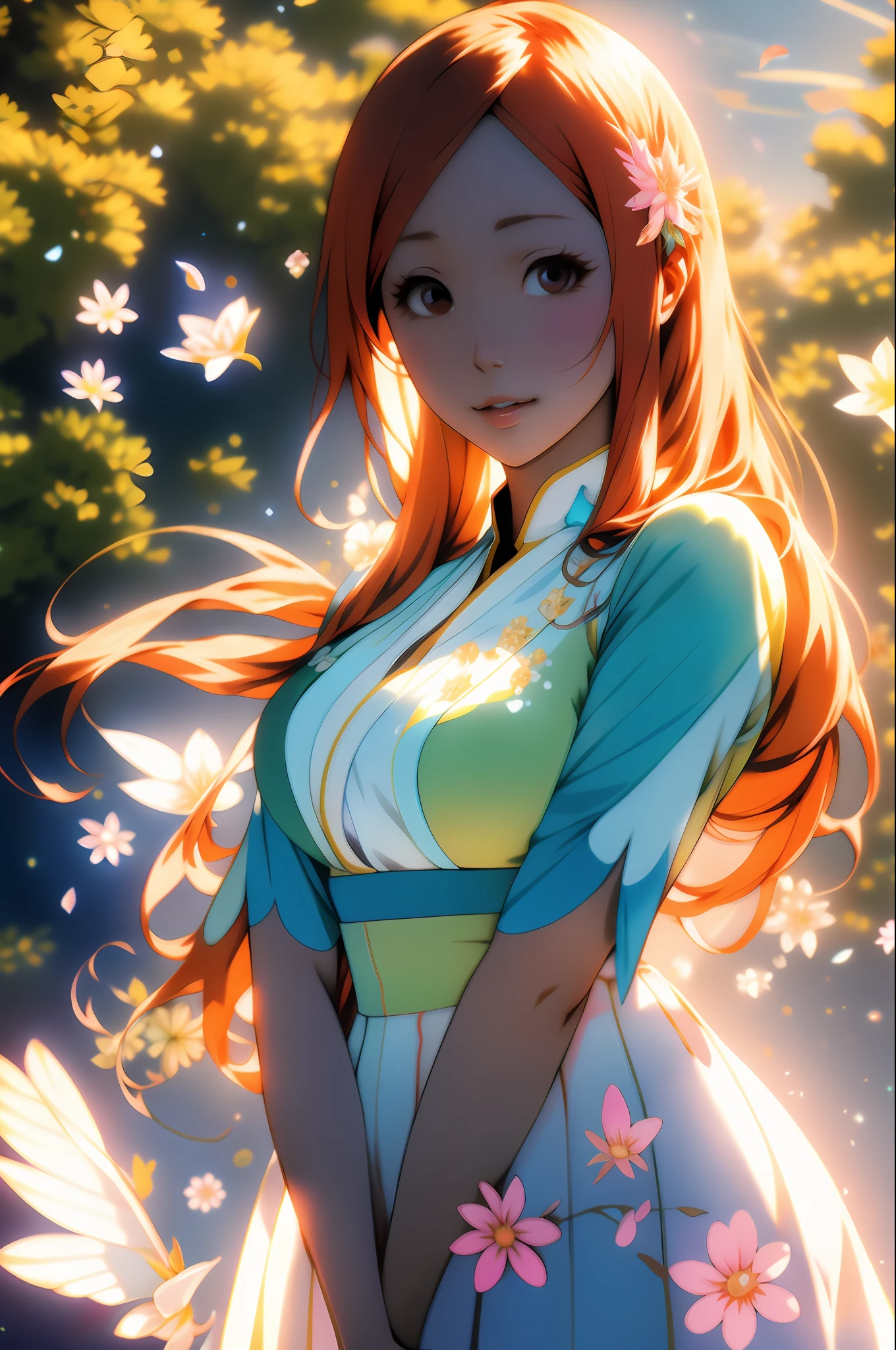 Orihime Inoue in a stunning, ethereal depiction with vibrant colors, exquisite details, and breathtaking light.