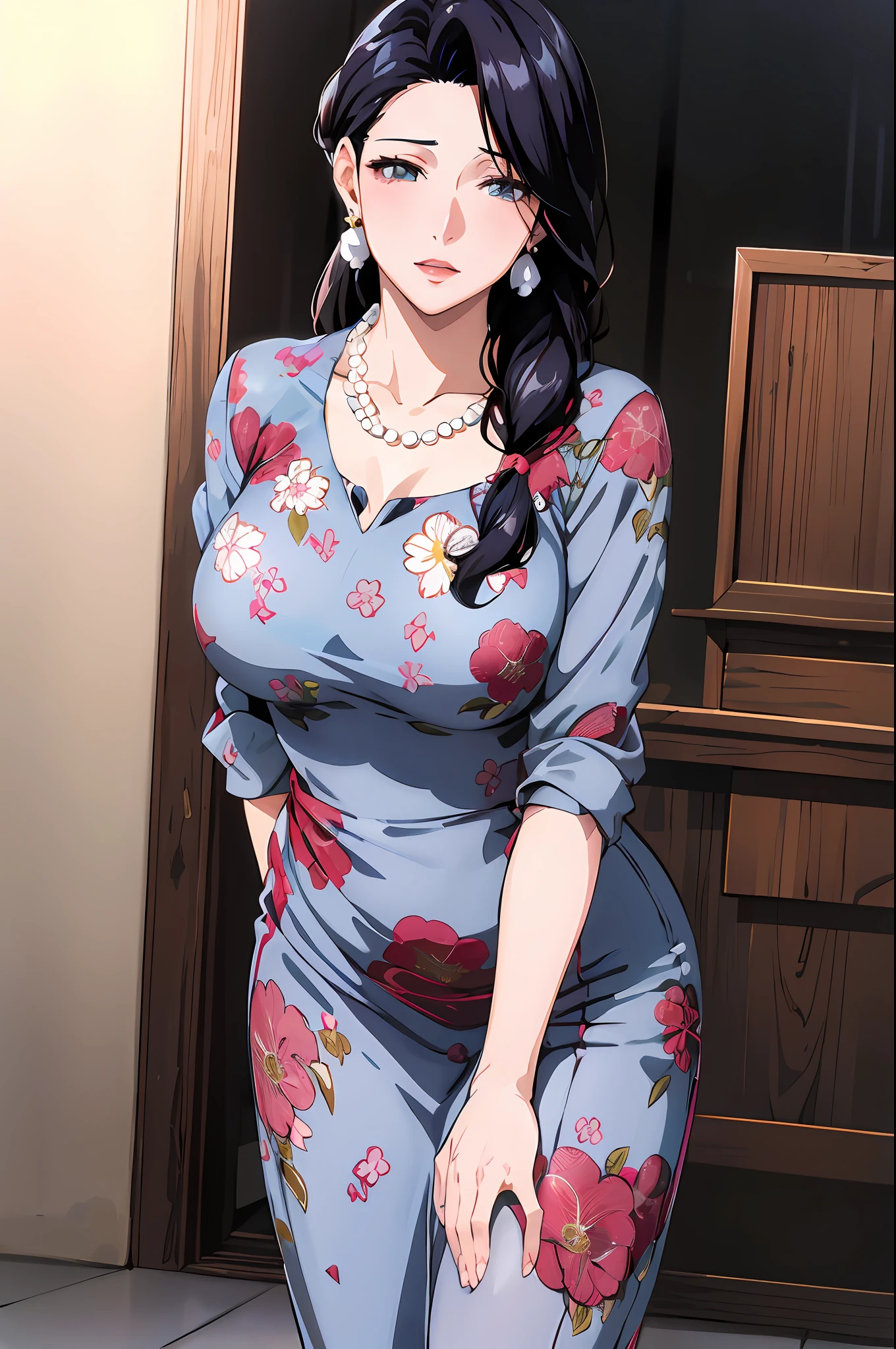 anime woman in blue dress standing in front of a door, beautiful and seductive anime woman, seductive anime girls, anya from spy x family, nico robin, beautiful anime woman, anime woman, beautiful alluring anime teen, loli in dress, attractive anime girls, Marin Kitagawa fanart, cute anime waifu in a nice dress, Fully clothed. painting of sexy