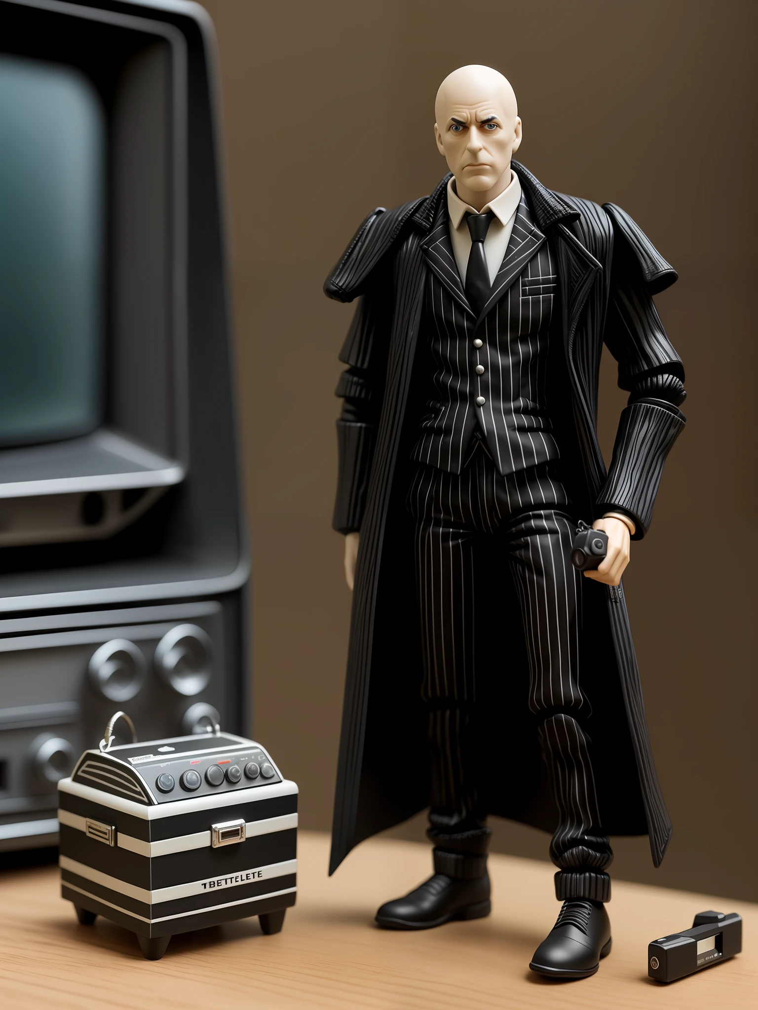 Beetlejuice (TV characters) Action Figure with accessories, Action Figure Box Design, Taken with Professional Camera, Hyper Realistic Photography, Depth of Field, 8K