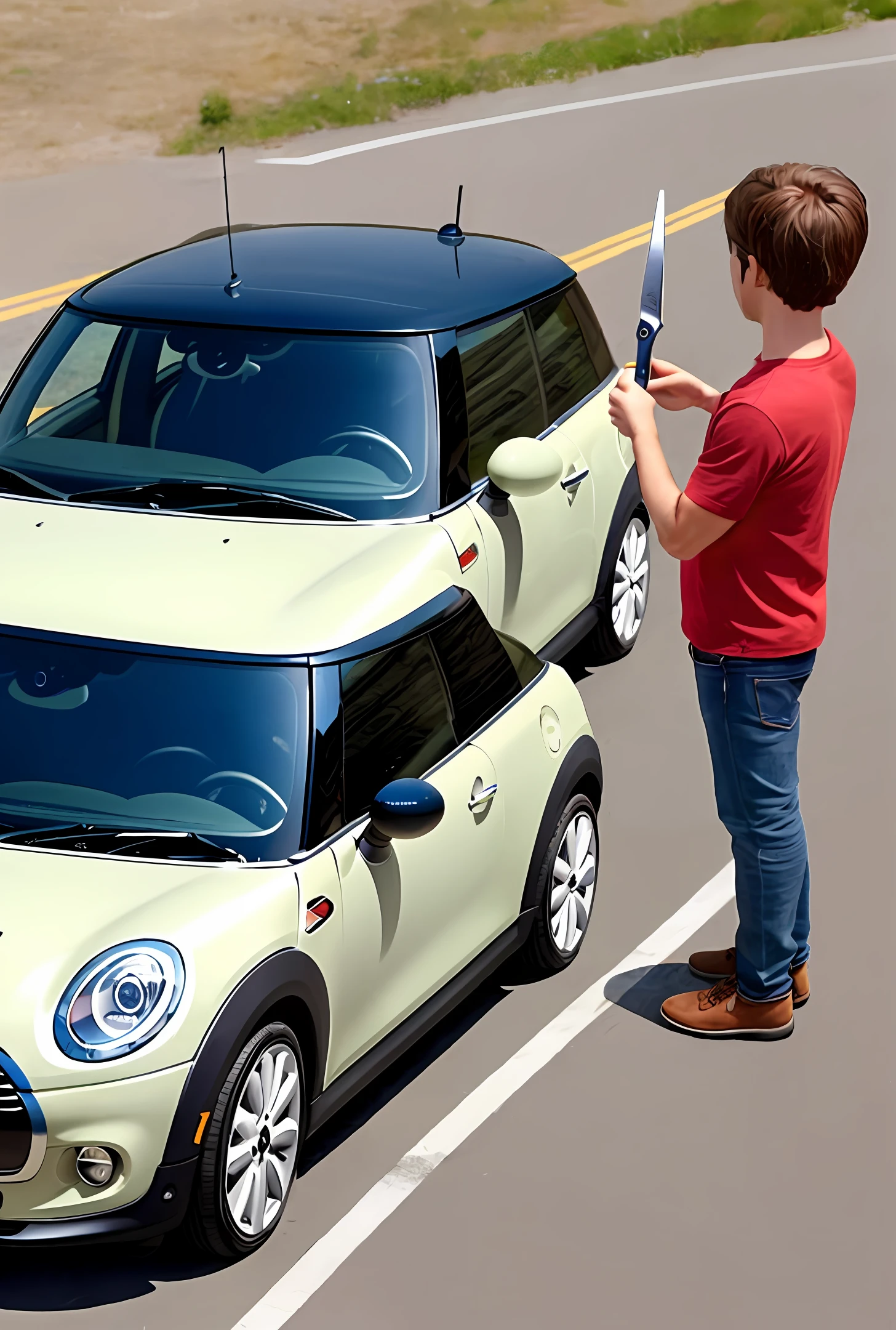 Mini cooper and scissors