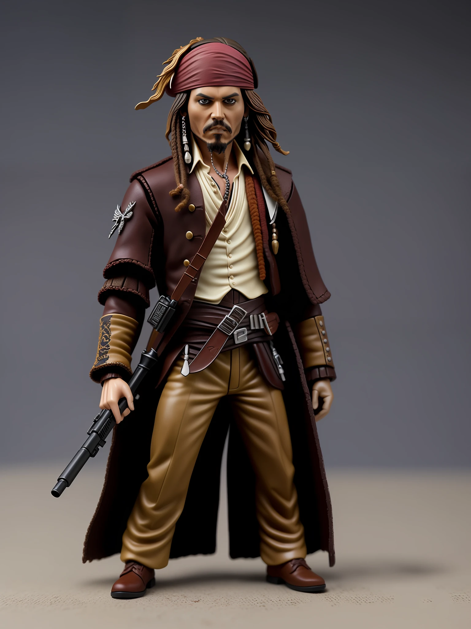 Jack Sparrow Action Figure with accessories, Action Figure Box Design, Taken with Professional Camera, Hyper Realistic Photography, Depth of Field, 8K