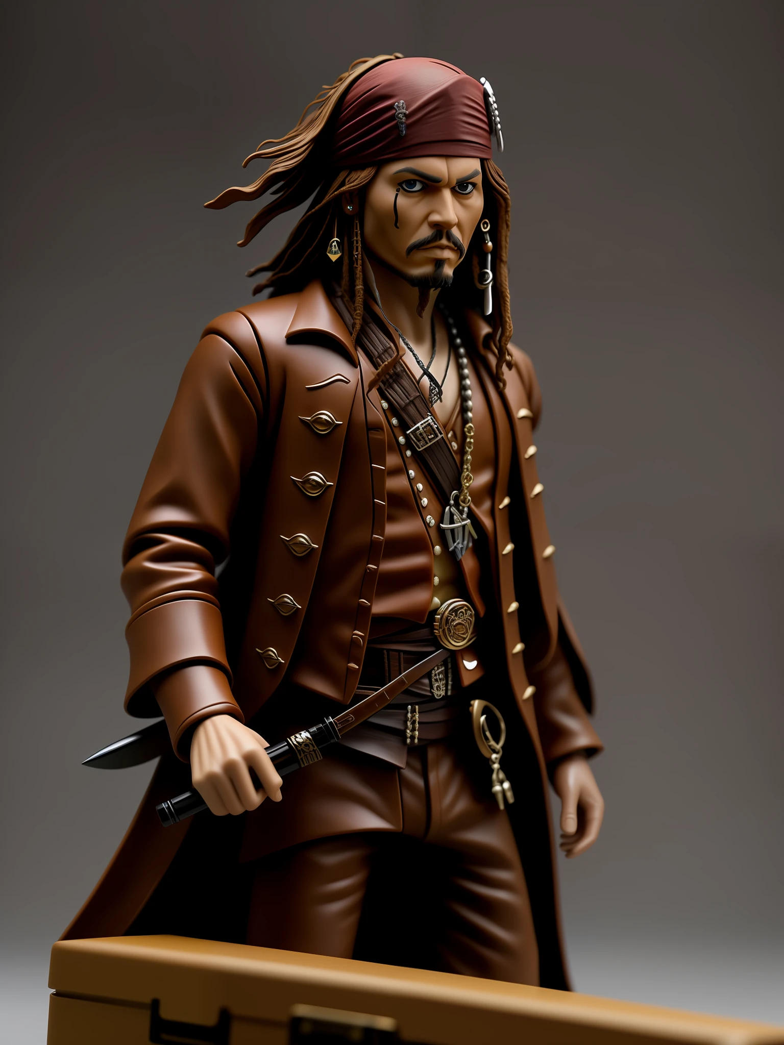 Jack Sparrow Action Figure with accessories, Action Figure Box Design, Taken with Professional Camera, Hyper Realistic Photography, Depth of Field, 8K