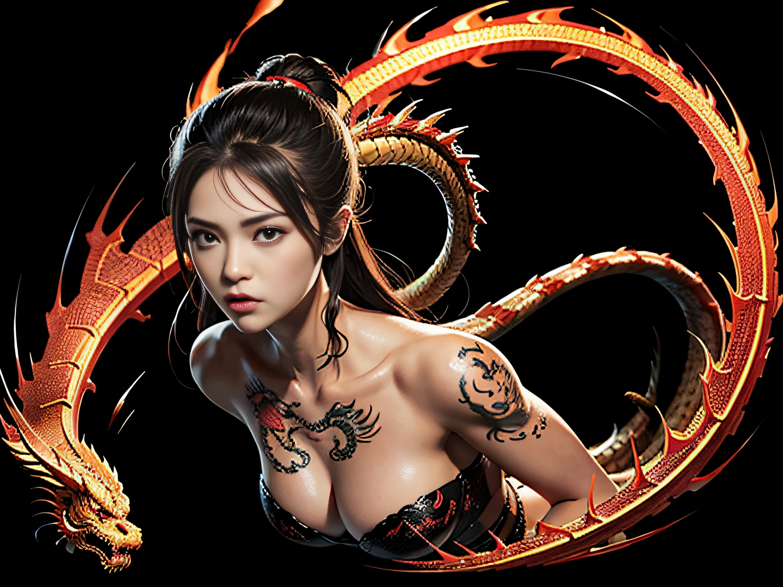 Yakuza, epic, flawless face, striking dragon yakuza tattoo, highly detailed vector illustration, perfect eyes:2.0.