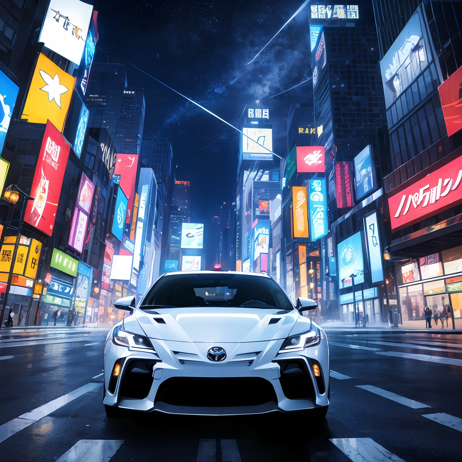 Bolides、Toyota８６、The color of the car body is white、American Roads、nightcity、Low vehicle height --auto