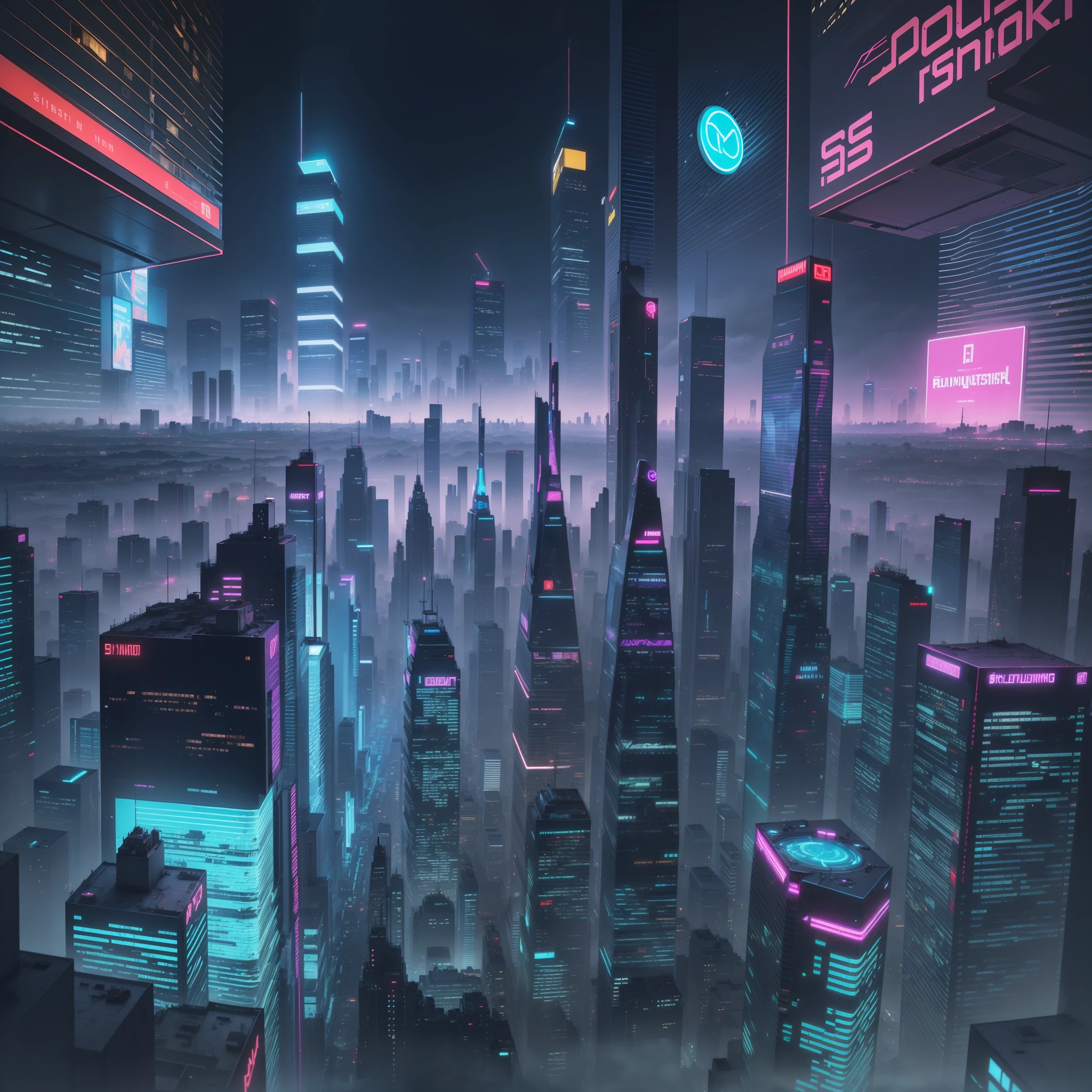 (top-quality, Masterpiece of) Cyberpunk landscape of the future world、Skyscrapers、Iridescent neon lights、Shining night view