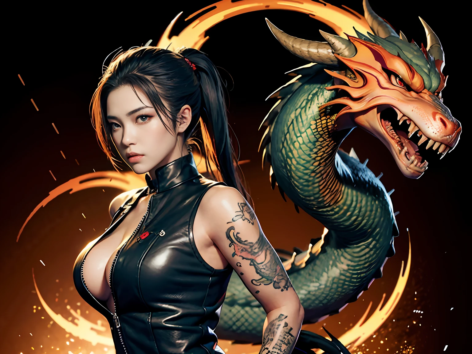 Yakuza, epic, flawless face, striking dragon yakuza tattoo, highly detailed vector illustration, perfect eyes:2.0.