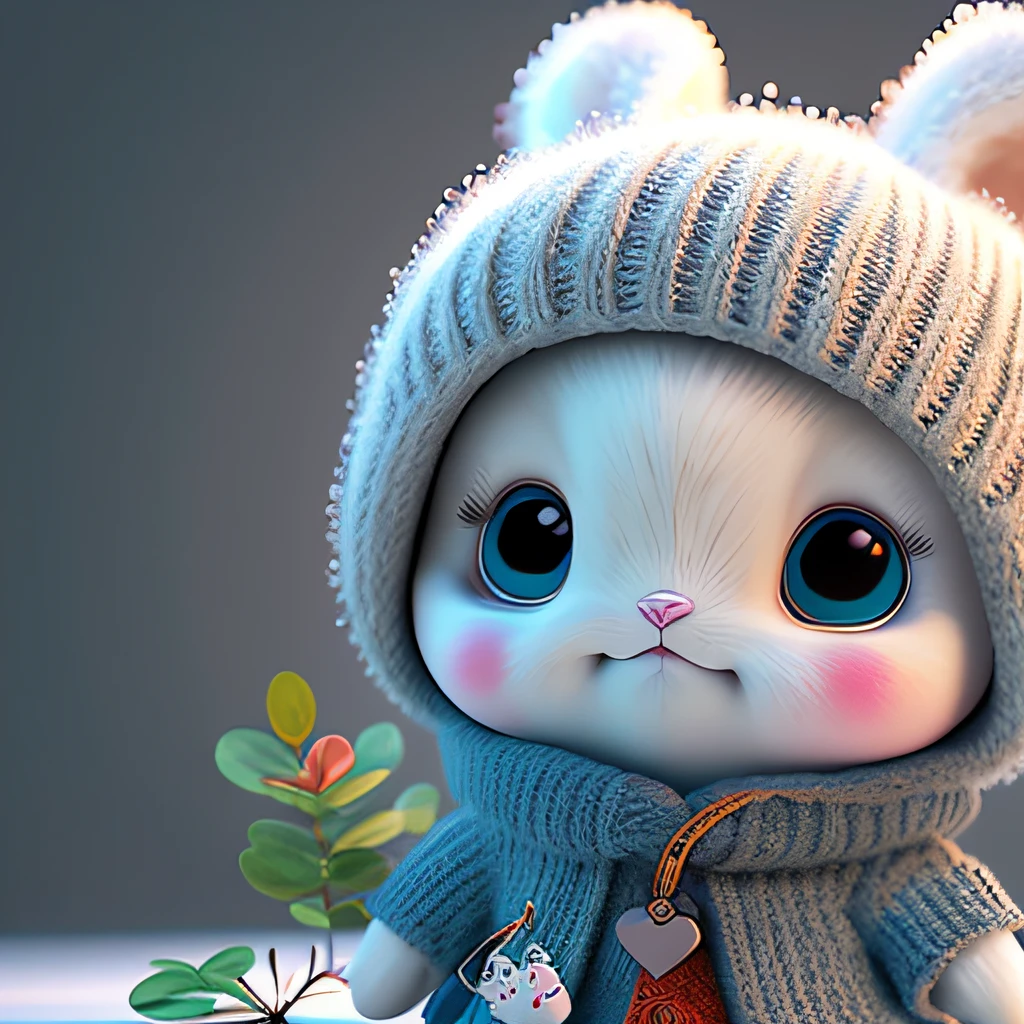 An autumn full of regrets,There is wind,There are fallen leaves,Super cute Pixar style white rabbit,Sparkling snow-white plush fluff,big bright eyes,furry tail,Wear a cyan sweater,Wearing a cyan hat,ssmile,delicated,Fairytale,Incredibly high detail,pixar-style,Bright colors,natural soft light,Simple background in solid color,5 and octane rendering,Artstation trends,opulent,ultra-wide-angle,8k,HD realistic,8K high-definition,Phone pictures,v 4 q 2 2