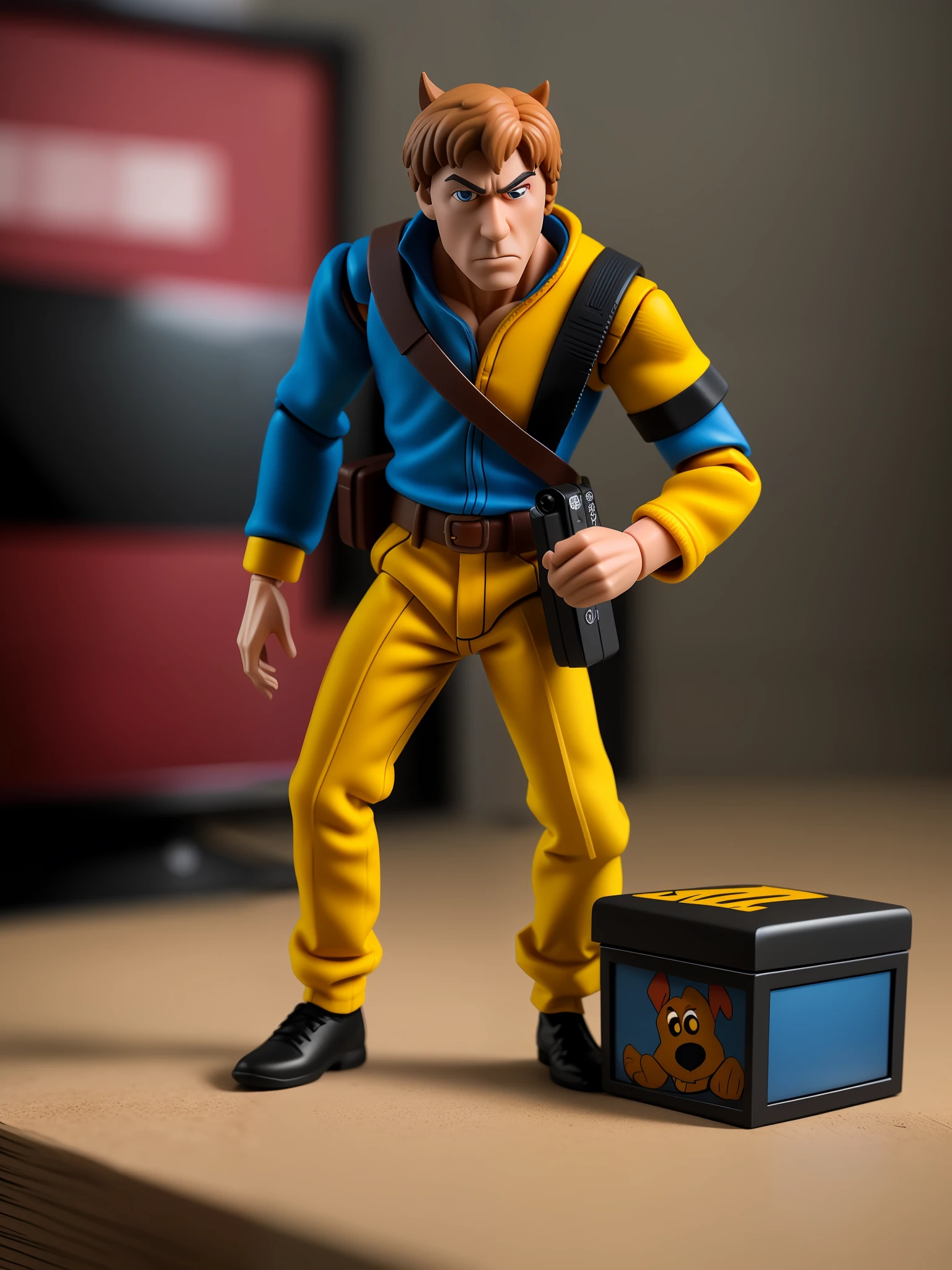 scooby-doo (TV characters) Action Figure with accessories, Action Figure Box Design, Taken with Professional Camera, Hyper Realistic Photography, Depth of Field, 8K