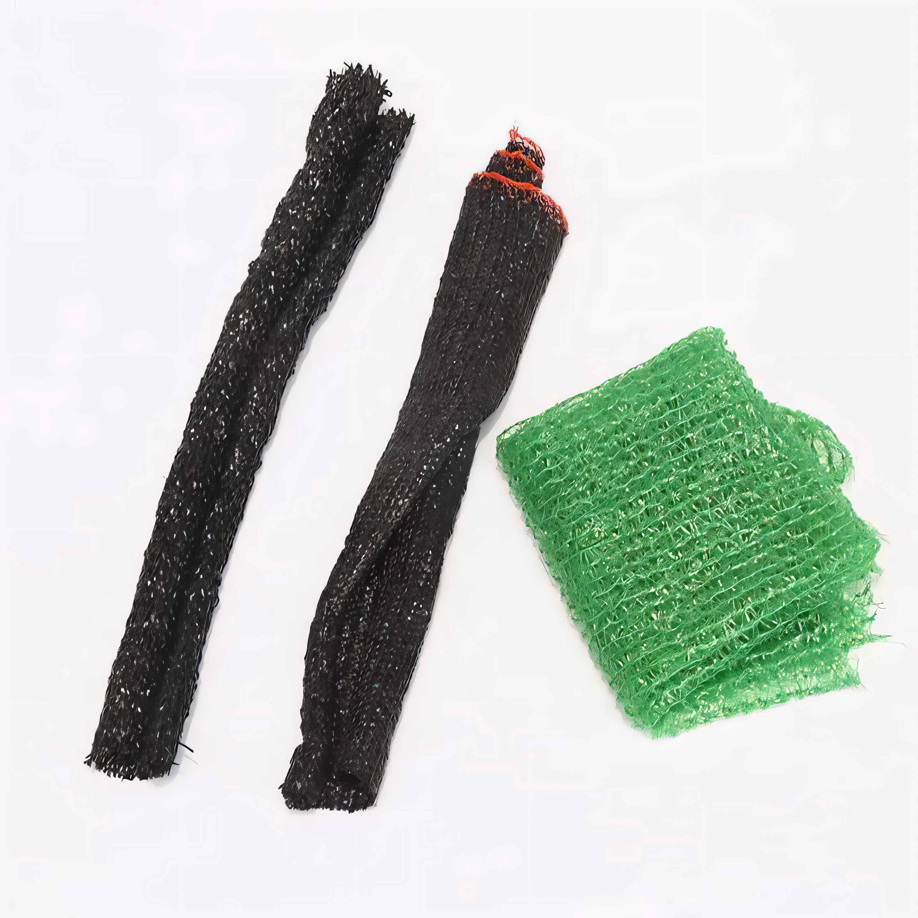 There are two black and green yarns and a green cloth, knitted mesh material, cloth accessories, h 1 0 2 4, H 1024, medium detail, nets, plastic and fabric, detailed product image, Black and green, green and black, Clear detail, product introduction photos, high - detail, high detal, V tuber, Mesh
