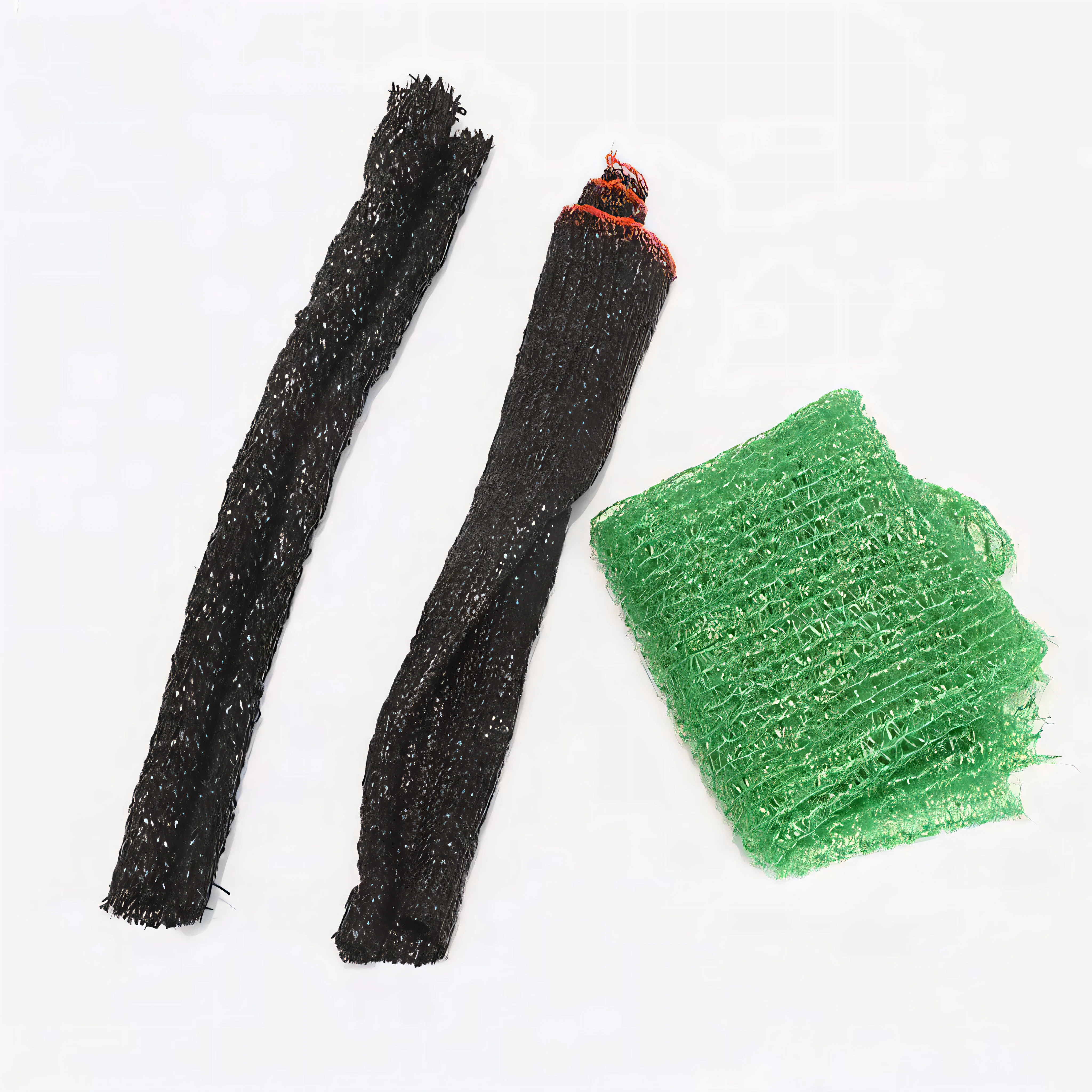 There are two black and green yarns and a green cloth, knitted mesh material, cloth accessories, h 1 0 2 4, H 1024, medium detail, nets, plastic and fabric, detailed product image, Black and green, green and black, Clear detail, product introduction photos, high - detail, high detal, V tuber, Mesh