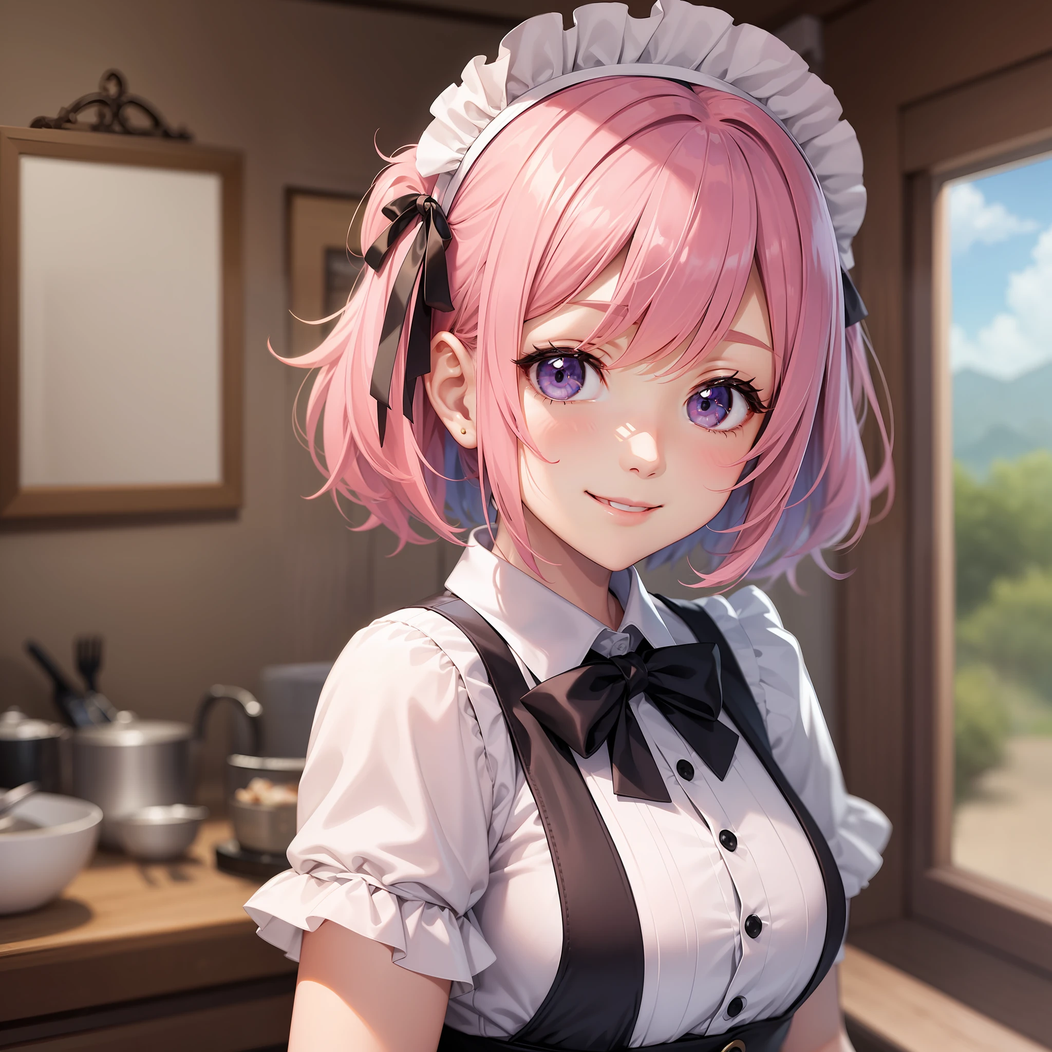 Girl in maid Pink hair moe kitchin a smile top-quality masterpiece