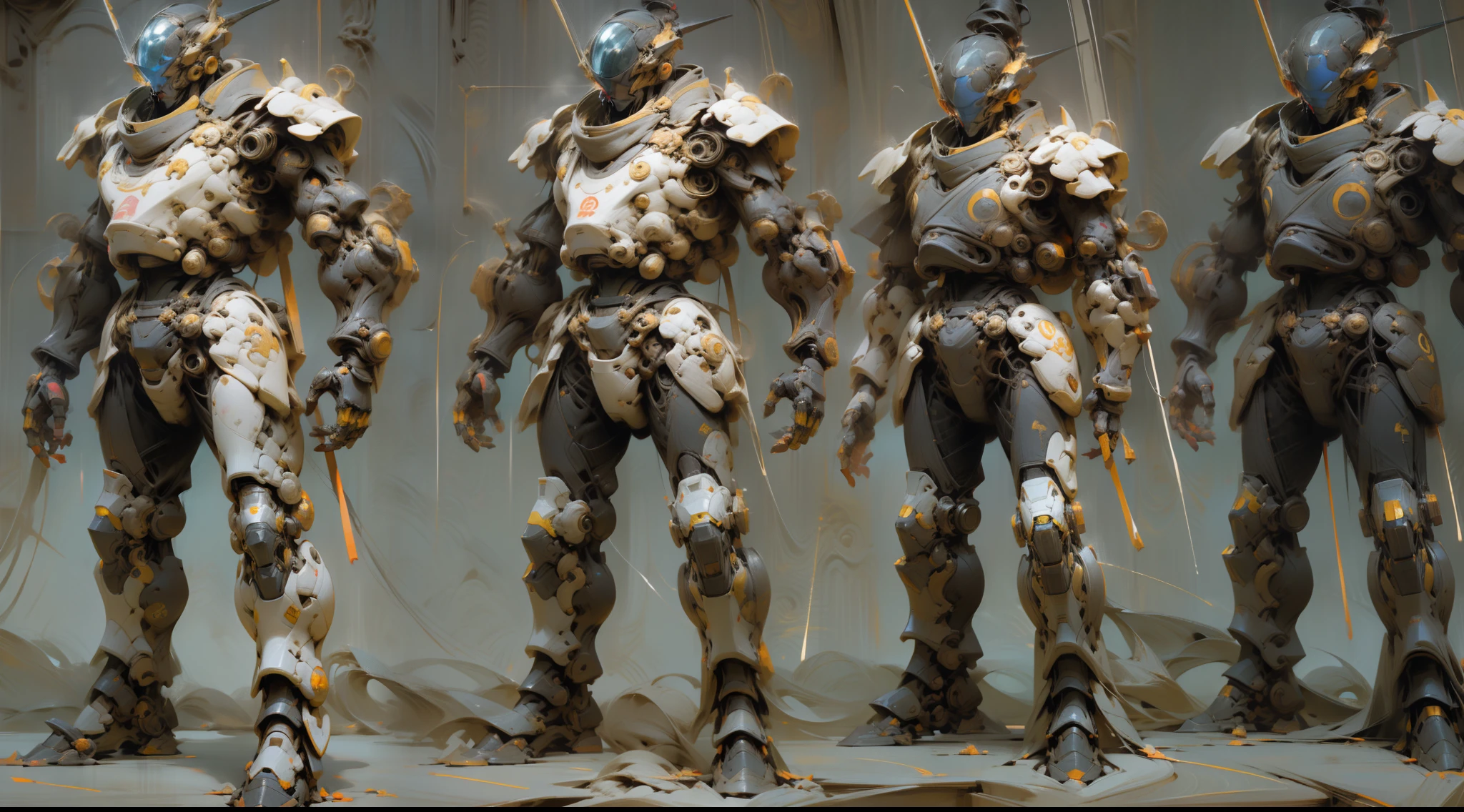 Mecha warrior，（Tall mech：1.6），Amber gradient，（taichi，Chinese Yin and Yang Bagua Five Elements：1.2），China-style，Machine armour wind，mechanical sense，sense of strength，Sense of space，combats，cyber punk perssonage，Human body modification，The prominent structure is reasonable，Battle instant，high-quality face，4K，High quality，Masterpieces，（of a real：1.4），The body is well structured，Conforms to the anatomy，A small number of details are put together，Hyper-Resolution,Unreal 5,Subsurface scattering、PBR Texture、post-proces、Anisotropy Filtering、depth of fields、maximum definition and sharpness、Many-Layer Textures、Albedo e mapas Speculares、Surface coloring、Accurate simulation of light-material interactions、perfectly proportions、rendering by octane、Two-colored light、largeaperture、Low ISO、White balance、the rule of thirds、8K raw data，（Heavy armor：1.4），purpleish color，blue colors