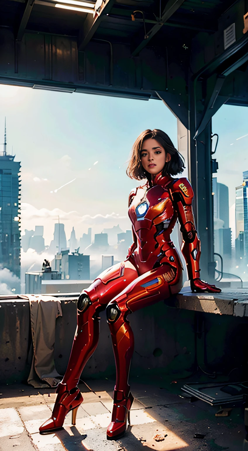 (1girl:1.3), solo,__body-parts__, official art, unity 8k wallpaper, ultra detailed, beautiful and aesthetic, beautiful, masterpiece, best quality, RAW, masterpiece, super fine photo,, best quality, super high Resolution, photorealistic, sunlight, full body portrait, stunningly beautiful,, dynamic pose, delicate face, vibrant eyes, (side view), she is wearing a futuristic Iron Man mech, red and gold, Highly detailed abandoned warehouse background, detailed face, detailed complex busy background, messy, gorgeous, milky, high detailed skin, realistic skin details, visible pores, sharp focus, volumetric fog, 8k uhd, dslr camera, High quality, film grain, fair skin, photorealism, lomography, sprawling metropolis in a futuristic dystopia, view from below, translucent