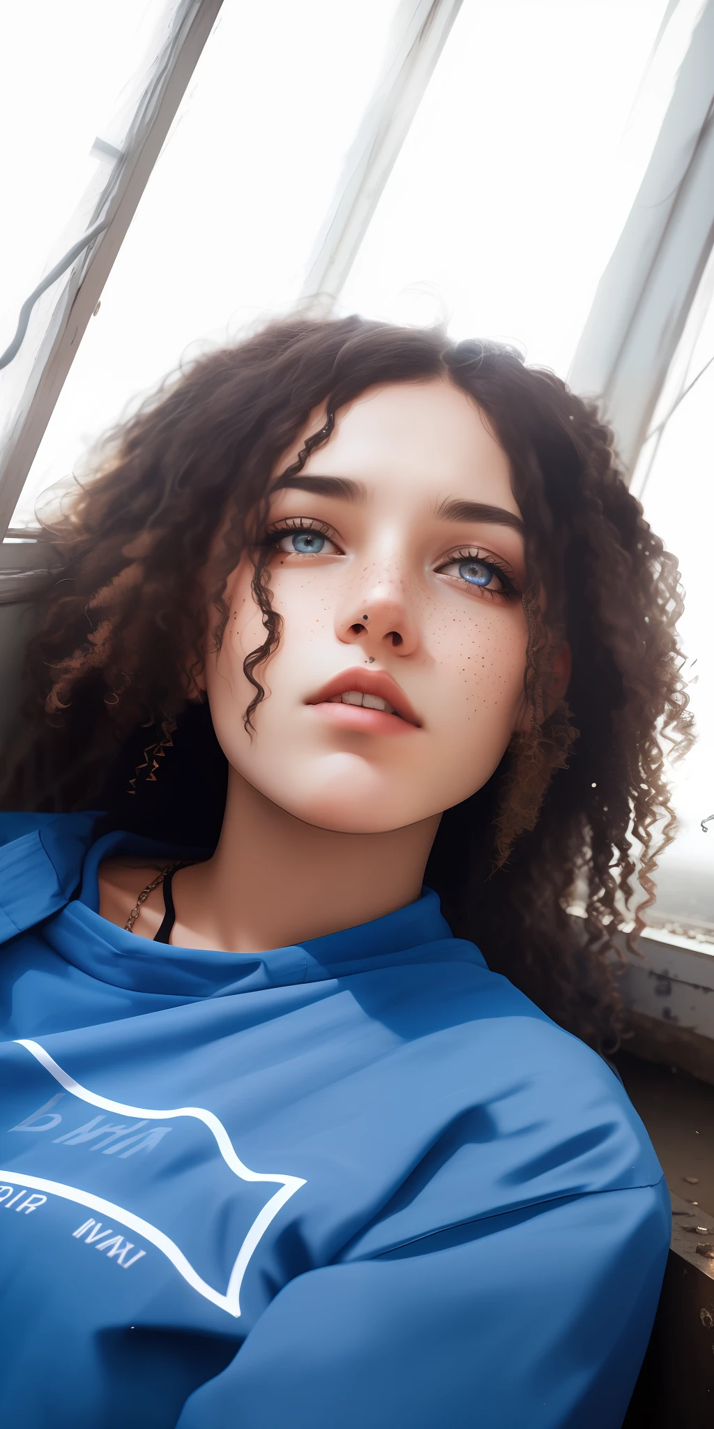 (sharp focus:1.2), an award winning photo of a beautiful exhausted tan skin woman with beautiful eyes and freckles, messy bun, messy dark hair, sitting next to a window, dark lighting, (deep shadows:1.1), high contrast, beautiful eyes, absurdres, 8k, (high quality:1.3), tired, sleepy, poverty, sadness, depression, artstation hd, concept art, detailed face and body, award-winning photography, (moody lighting:1.2), depth of field, bokeh, 4K, HDR