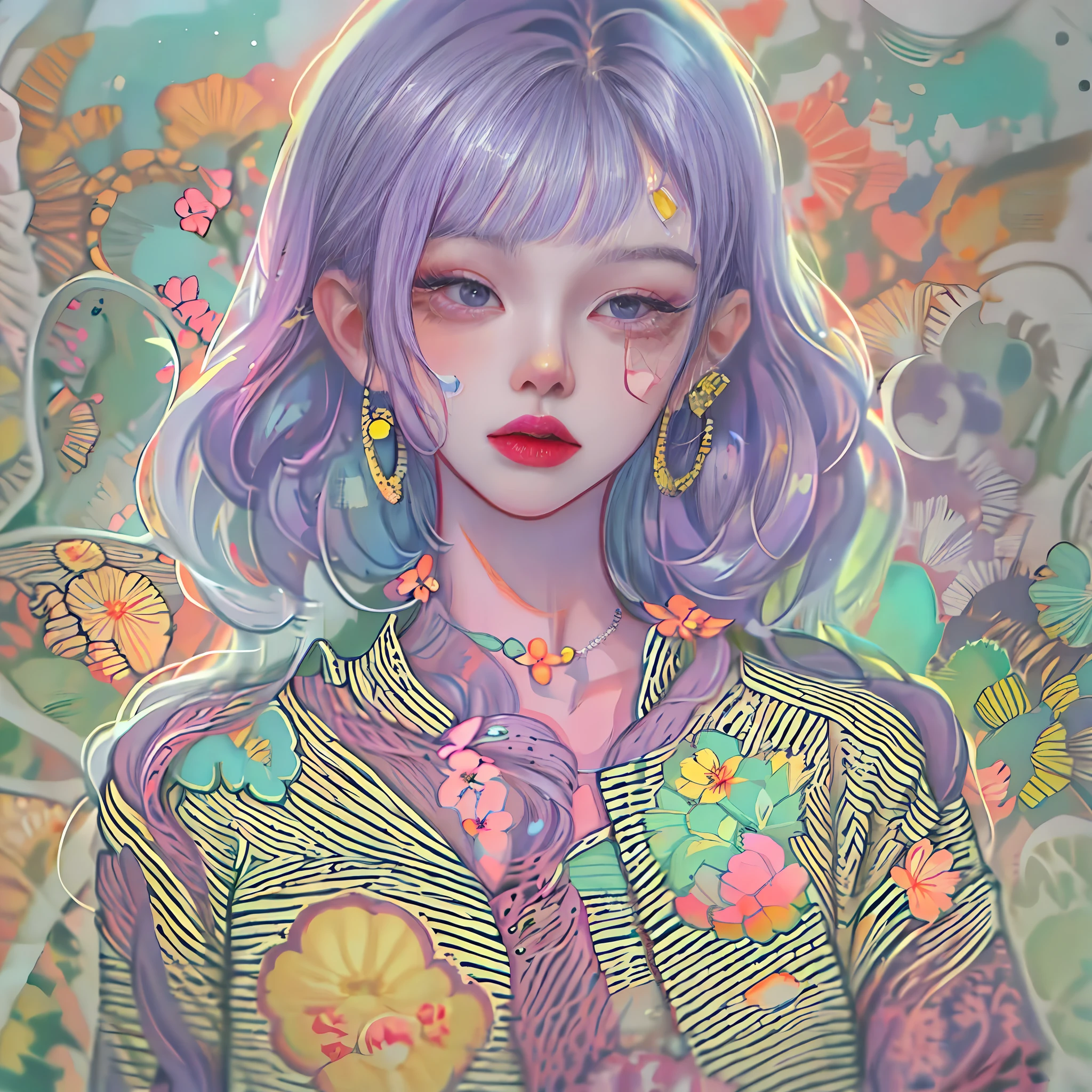 a close up of a person with a purple shirt and a bunch of stickers, jen bartel, colorful illustration, a beautiful artwork illustration, anime style illustration, illustration style, digital anime illustration, urban girl fanart, cute detailed artwork, e-girl, e - girl, colorfull illustration, amy sol in the style of, in style of digital illustration