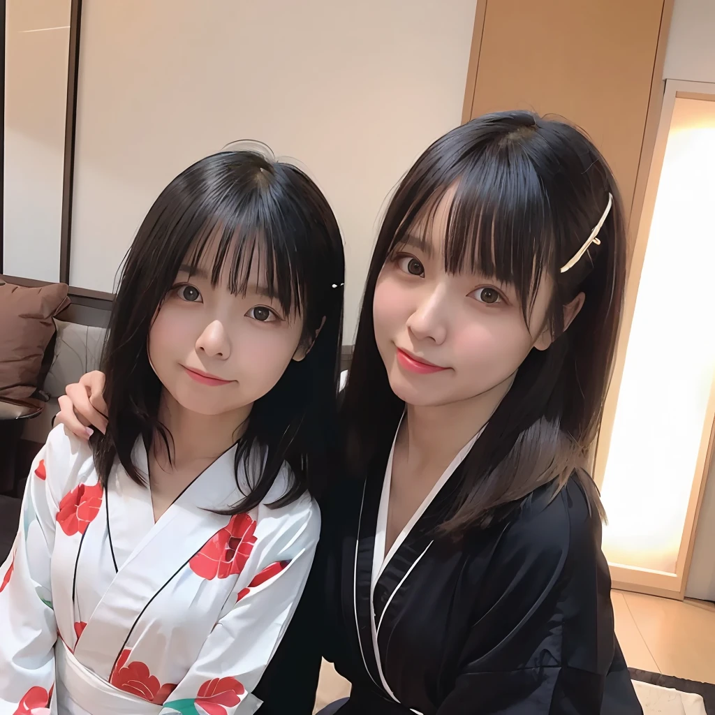 (Japanese-style room dimly lit at night、Japanese-style lamps glowing white on both sides of the screen)(A window with a pitch-black night view of stars from the left side of the screen.)(infp young woman、独奏)(Long Black Hair)(A shy smile)A short red kimono that reaches to the waist(Vivid phoenix pattern)(No Bra 2.0)(Expose your shoulders、Hakata Kimono 1.7)(Very large huge chest 1.5)(Hard tip,1.5)(Sit upright with your crotch open on the tatami mats1.5)Futon beautifully laid out in front of you Real photo