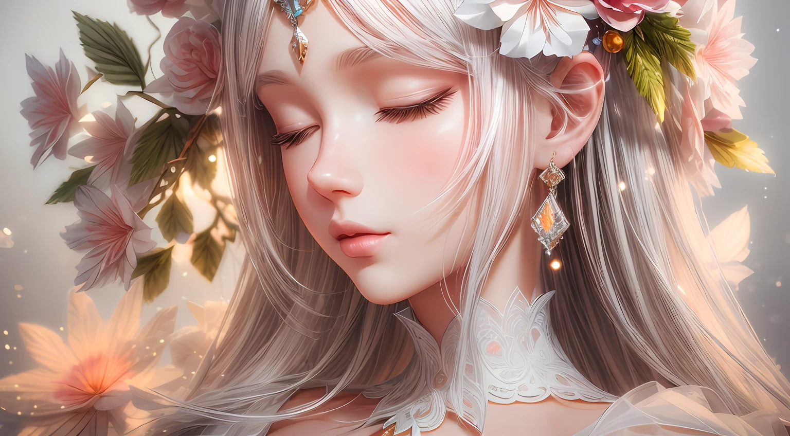 (illustration:1.3),paper art, 3D rendering，White background，(Beauty side face,close eyes:1.3)，（wintersweet：1.2）, Colorful, Best quality, Detailed details, Masterpiece, offcial art, Cinematic lighting effects, 4K，chiaroscuro, sparkle