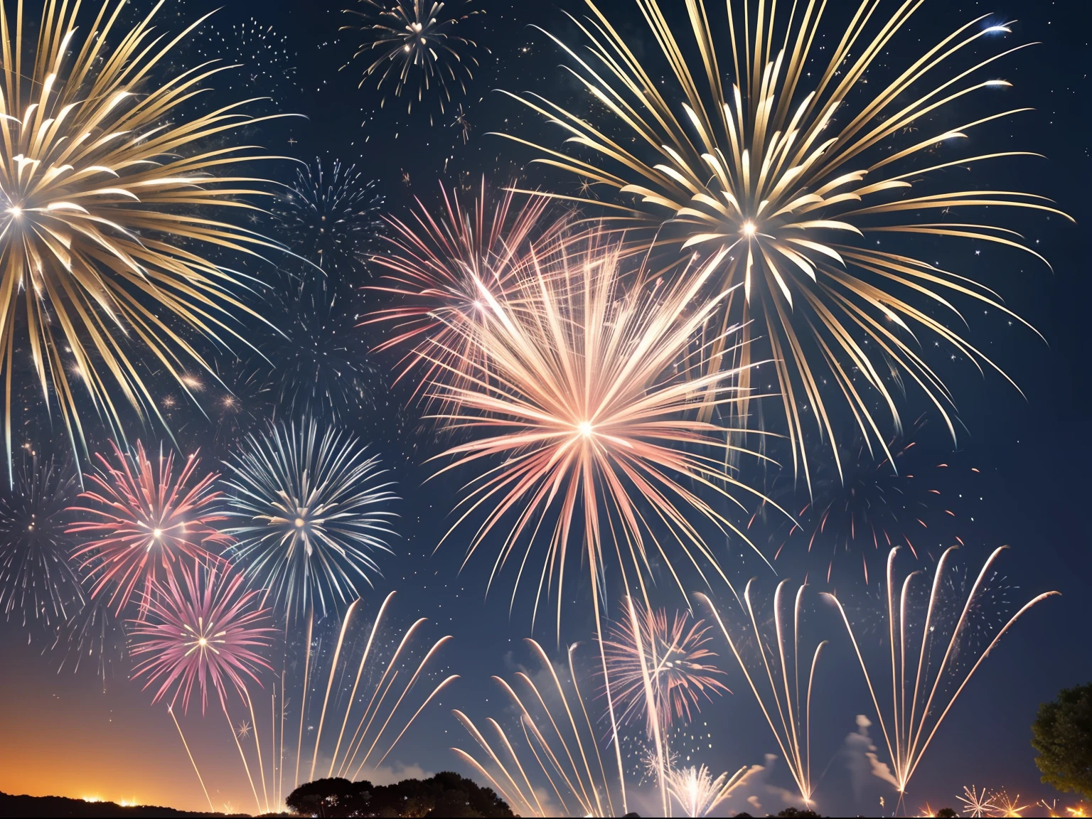 sparklers、Fireworks fill the night sky、skyrocket、full bloom、8K、hightquality、high-level image quality、realisitic