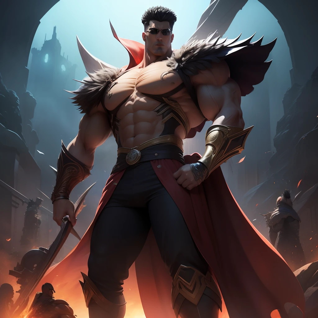 anime, Estilo anime, obra prima, obra prima do anime, Toguro,forte, musculoso, Grande, Um Super man da DC, epics, (realista:1.2), desbotado:0.2, cores neutras:0.2, (arte conceitual), ((((HDR)))), ((((cores silenciadas)))), Intricate meals, art-station, hiperdetalhado, Filmagem de filmes, luzes quentes, dramatic light, detalhes intrincados, vinheta, fundo complexo, [((capa, vermelha))], geometric tie, luvas de couro, slate red atmosphere, (olhando para o espectador), (sorrir|smug), contrapposto, light volumetric, Dramatic, good proportions, boa anatomia, Concedido, obra-prima, obra-prima,,detalhes intrincados, perfect features, Dramatic, Cinematic lighting, Highlight lighting, SSAA, smooth rendering, no noise --testp --ar 2:3 --video --no lazy prompts