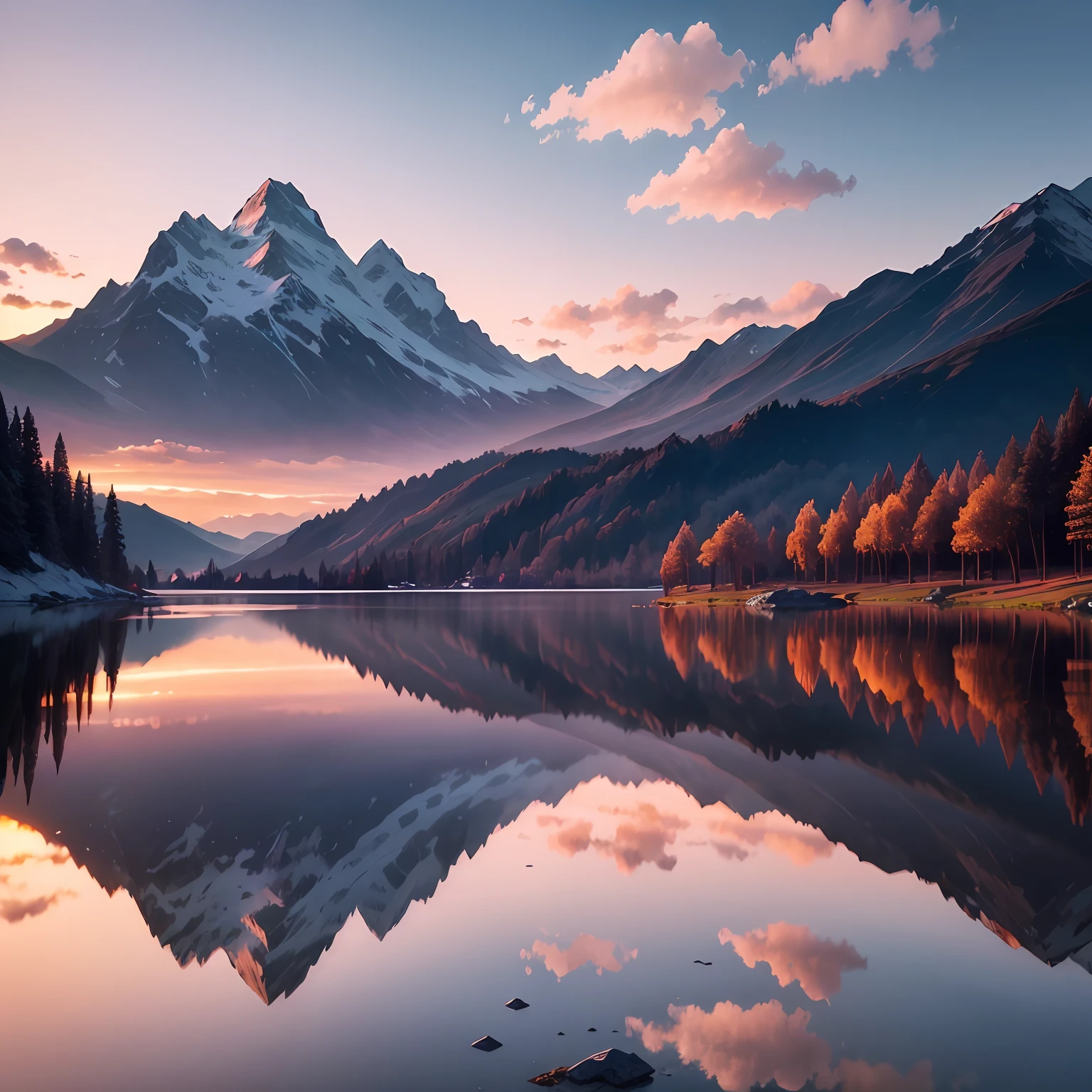 （Purple lake：1.7），（Grass 1.9），In the distance is a large expanse of mountains，（The mountain is covered with snow and ice1.5），Hidden in the mountains are tered three or two houses。The sun came from the mountains、Glide between glaciers，Light passes through the valley，The sparkling lake is reflected。On the lake，（The crane stands in the center of the lake：1.9），They stand firmly on the surface of the lake，Fairy wind road bone，graceful and dignified。（high qulity：1.5）（fanciful：1.5）（high detal）（high high quality）4K（late sunset：1.7）（Hopeful：1.3）（photorealestic：1.9）