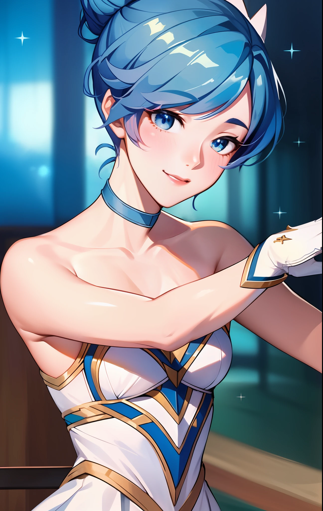 anime girl with blue hair and white dress holding a sword, Portrait Chevaliers du Zodiaque Fille, Extremely detailed Artgerm, short blue haired woman, ! Dream Artgerm, knights of zodiac girl, pharah, Artgerm on ArtStation Pixiv, Artgerm JSC, kda, Artgerm style, highly detailed exquisite fanart