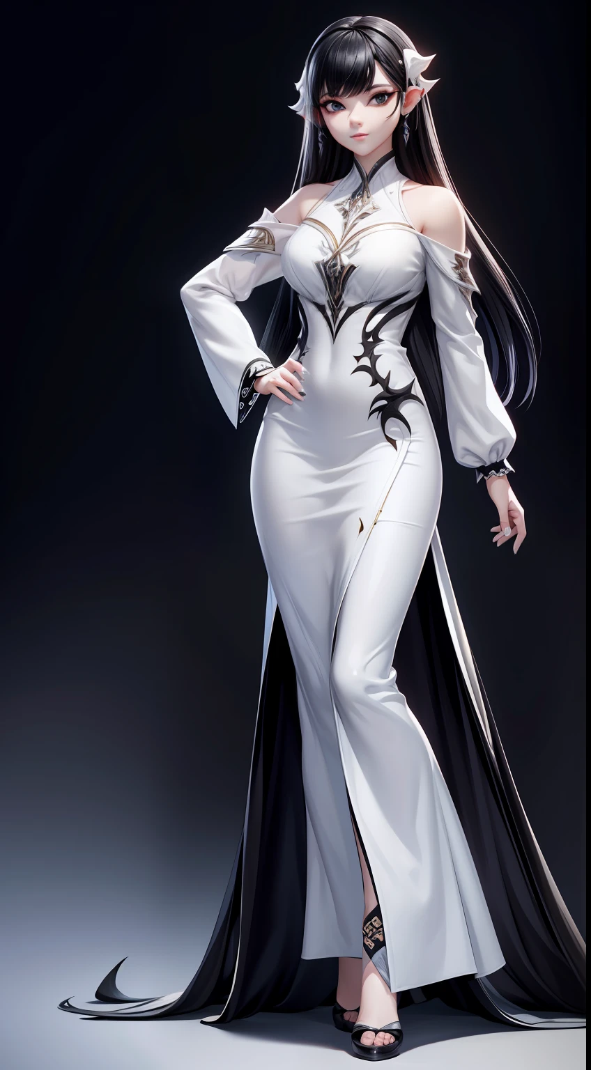 solo, super fine photo, full body photo picture Unreal Engine 5 8K UHD, beautiful girl, black hair, white thin dress, female ghost, banshee, black eyes with black tears, fantasy theme, fantasy design, beautiful make up, best quality, masterpiece, unified 8k wallpaper, super detailed, sharp focus