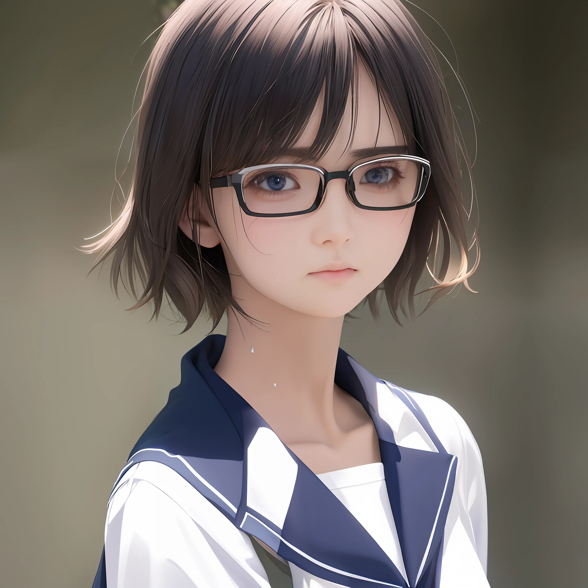 Anime girl posing for photo with glasses and sailor costume, 3 d anime realistic, Makoto Shinkai. a digital rendering, photorealistic anime girl rendering, Realistic anime 3 D style, Photorealistic anime, Smooth anime CG art, Realistic young anime girl, Makoto Shinkai. rendering by octane, hyper realistic anime, Surrealism female students