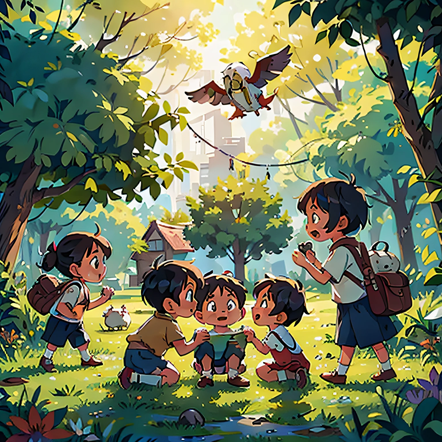A group of small children are playing