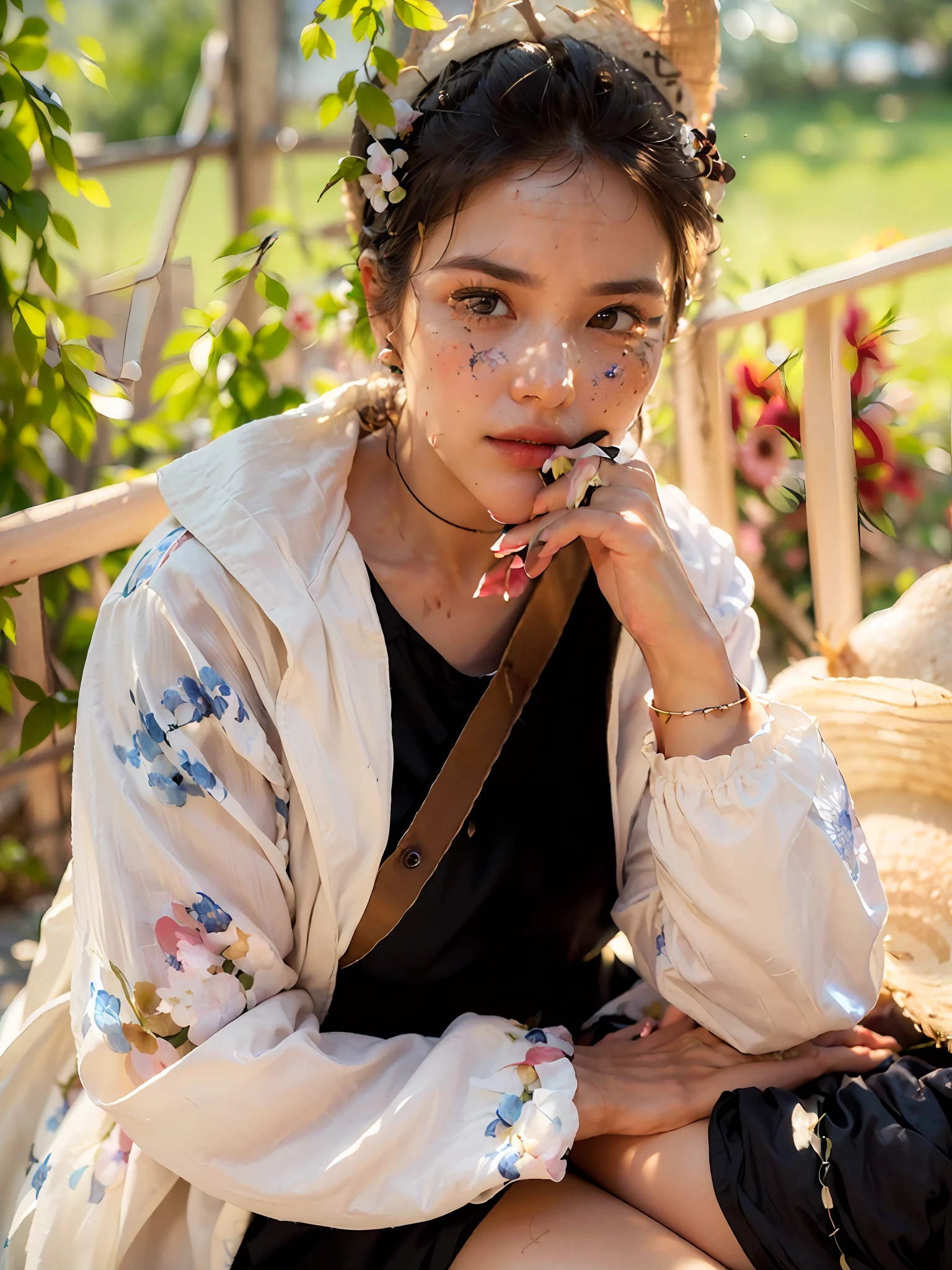 (extreme close up:1.5), (face focus:2),(Style of ???? ???:1.5),
((side face:2)),(1girl surrounded by soft_light:1.5), (backlighting:1.8), (lighting),(flowing fabric:1.3), ((Floral_summer_dress:1.5),(Straw_hat:1.3)),
(masterpiece), realistic, HDR, highly detailed, 8k, raw photo,
ambient occlusion, natural, harmonious composition, warm tones, fine art photography,