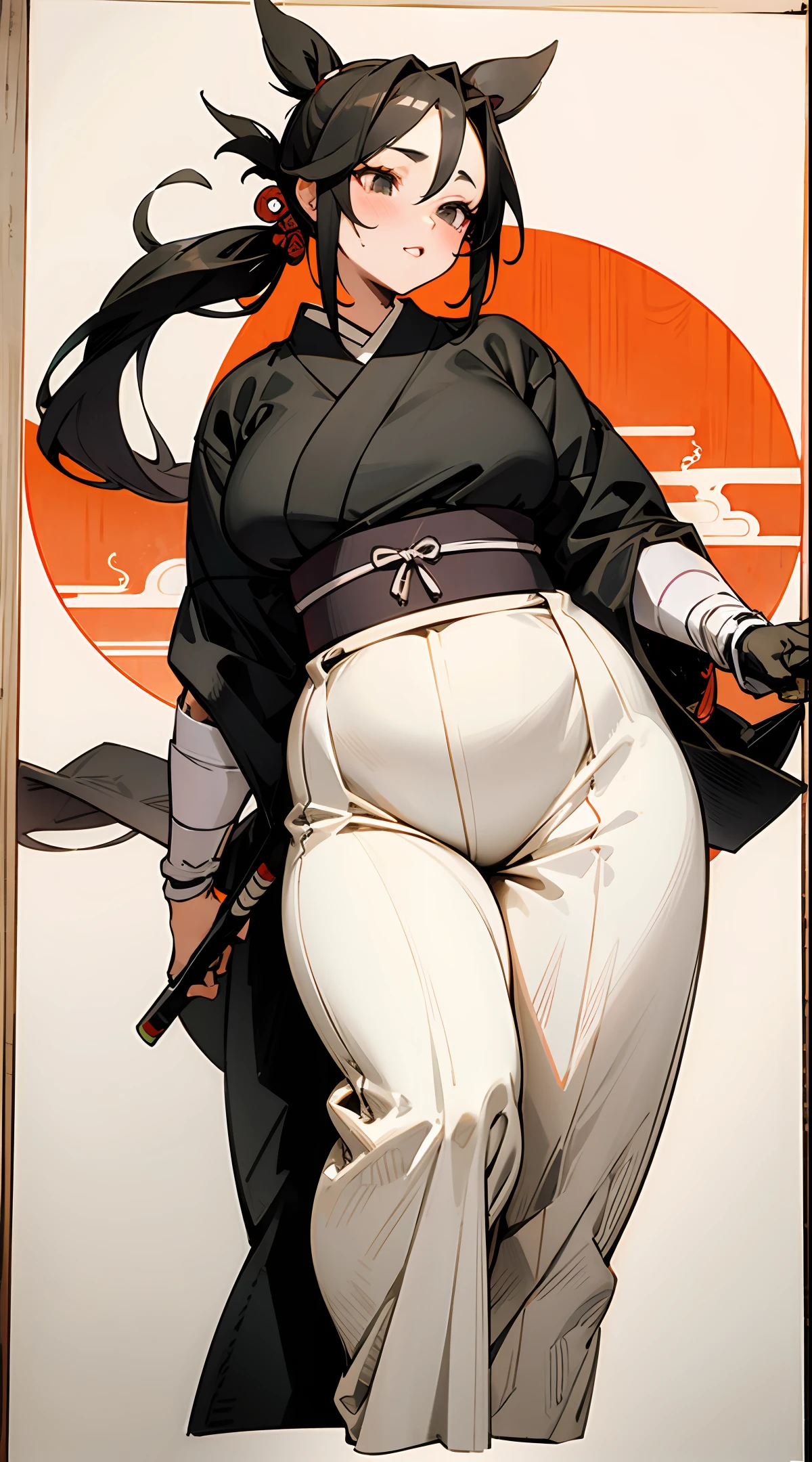 Female Shinobi,Traditional Japanese clothing,sexy for,plump and inviting,A sense of contrast,Excellent figure,pony tails