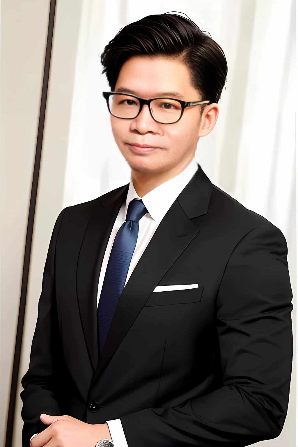 Close-up of a man in a suit and glasses,40 years old, wearing a suit and glasses,( Short black hair:1.3),handsome chad chin, Handsome man, Business suit，Wears black glasses, handsome and elegant, handsome and attractive, Handsome male, Wear a black suit and glasses, rick dai, dressed in a suit, inspired by Kim Eung-hwan, Attractive man, wearing a stylish men's suit, ryan jia