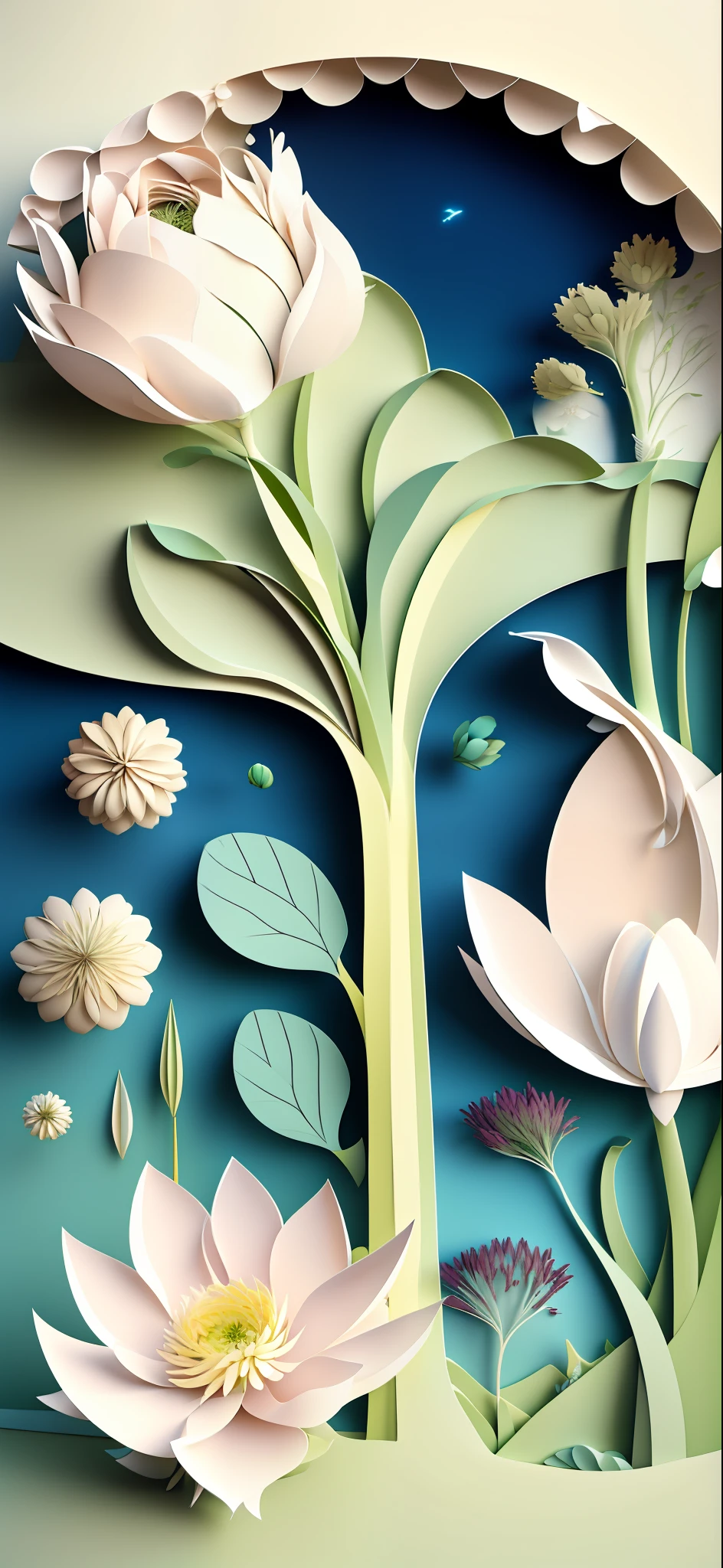 Natural and organic depictions of vast landscapes,Pure sky,grass field,floral arrangements,Clouds,Big wind,Features earth tones and botanical motifs,Withdraw connections to nature and the environment,Influenced by botanical illustrations or environmental art,softlighting,(warm color:1.15),best quality exquisite details,3D rendering of