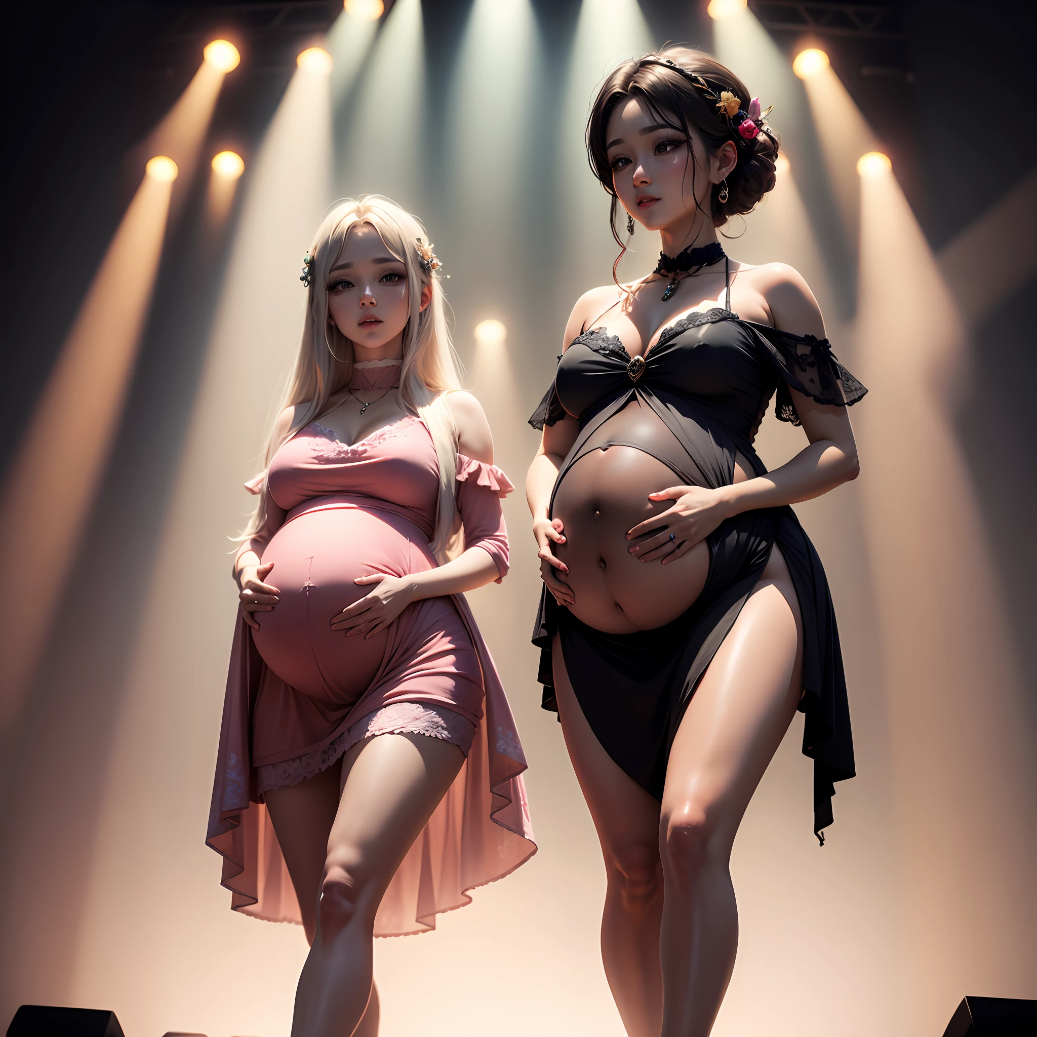 lipgloss, eyelashes, gloss-face, glossy skin, best quality, ultra highres, depth of field, chromatic aberration, caustics, Broad lighting, natural shading, Kpop idol) looking at the audience With serenity and goddess-like bliss, full body, Pregnant --auto