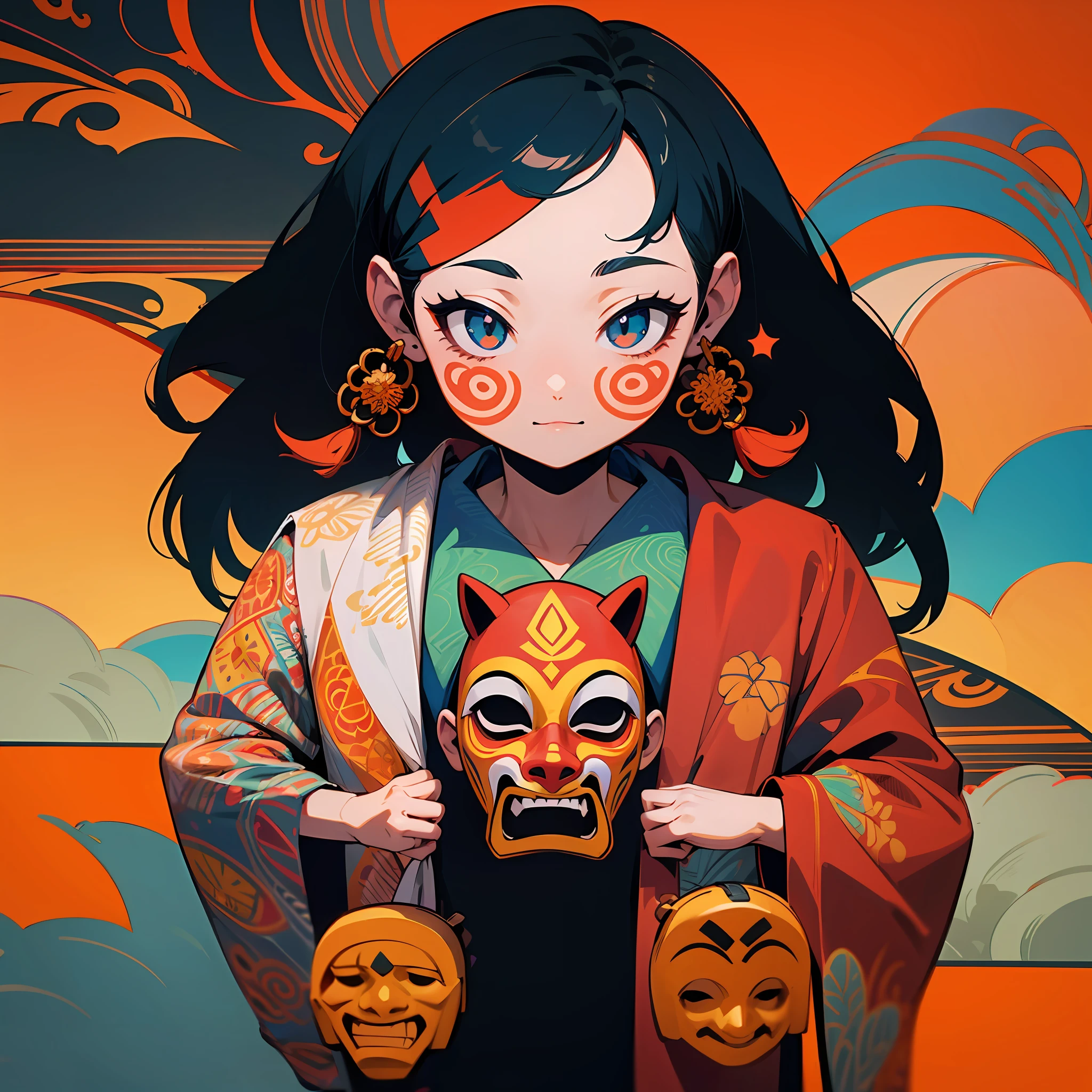 Crie uma estampa que combine elementos de diferentes culturas, such as tribal masks with mandala patterns or historical dresses with modern influences. Concentre-se nos detalhes dos ornamentos e tecidos para criar uma estampa rica e interessante.

Remember to consider the printing technique and color palette that will be used to ensure a very high quality in the shirt print. --auto