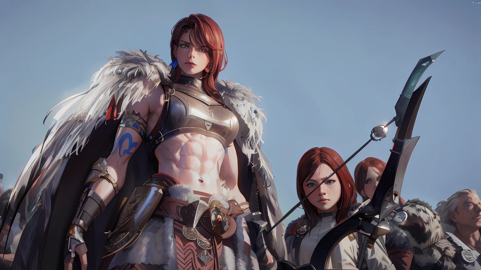 Girl in armor, abs on the stomach
