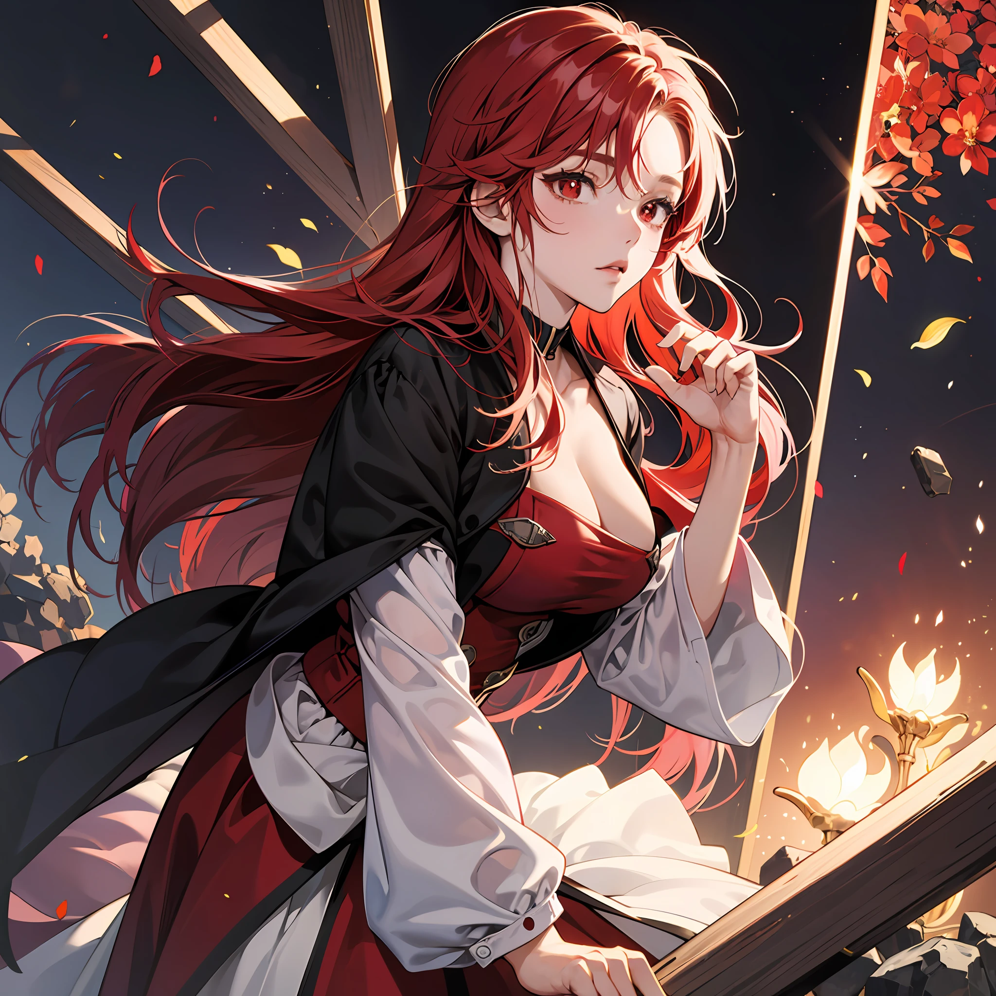 anime big breast,quadratic element,Flat-chested ,red tinted hair,red pupils,solo person,full bodyesbian,high high quality,high detal,high qulity,The hand structure is correct,The hand details are correct, --auto