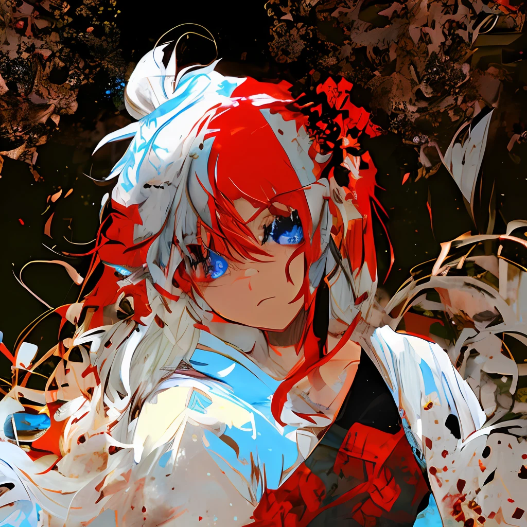 Blue-white hair,red color eyes