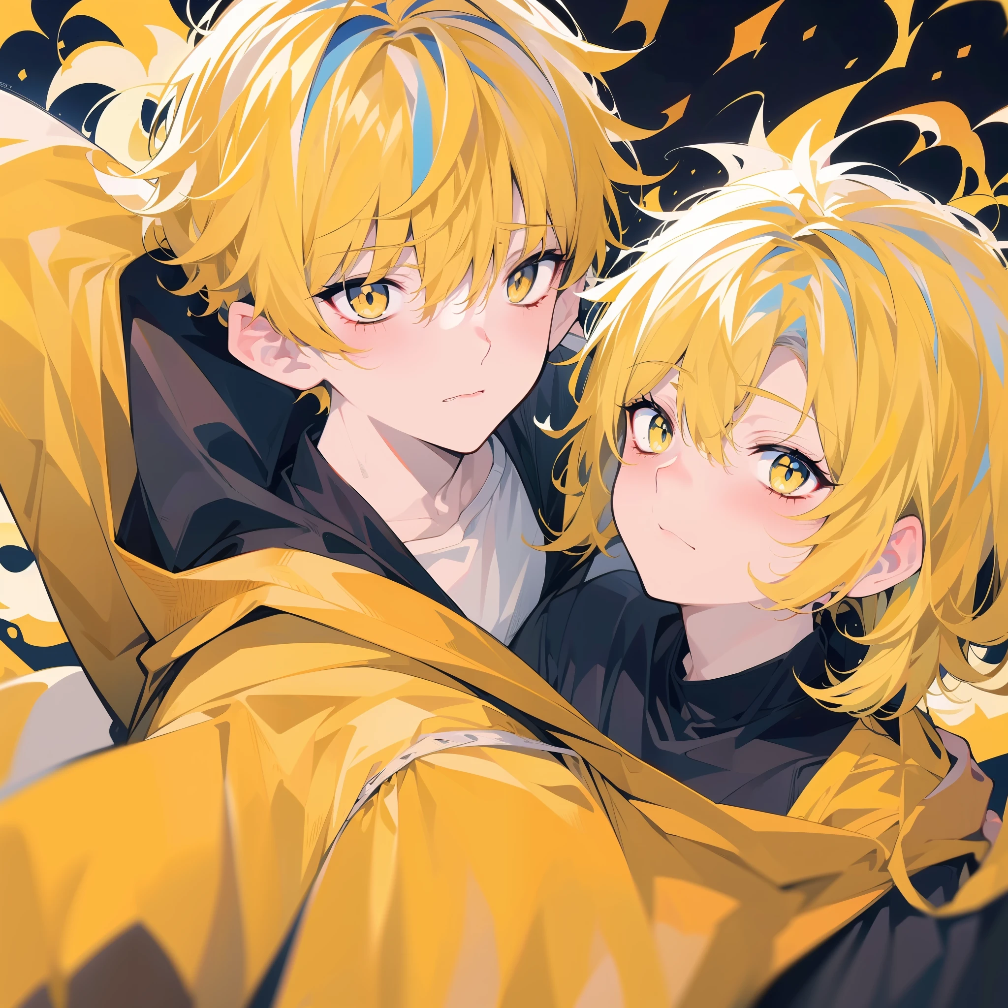 Splash screen, Swirling background, dynamic scene, 1boy, Boy **********, Young mage, (face, wide-eyed:1.5), Elegant and gorgeous gold robe, magic, fantasy, (Yellow_Theme:1.2), Holy light, Light_Rays，blond hairbl，The background is brilliant